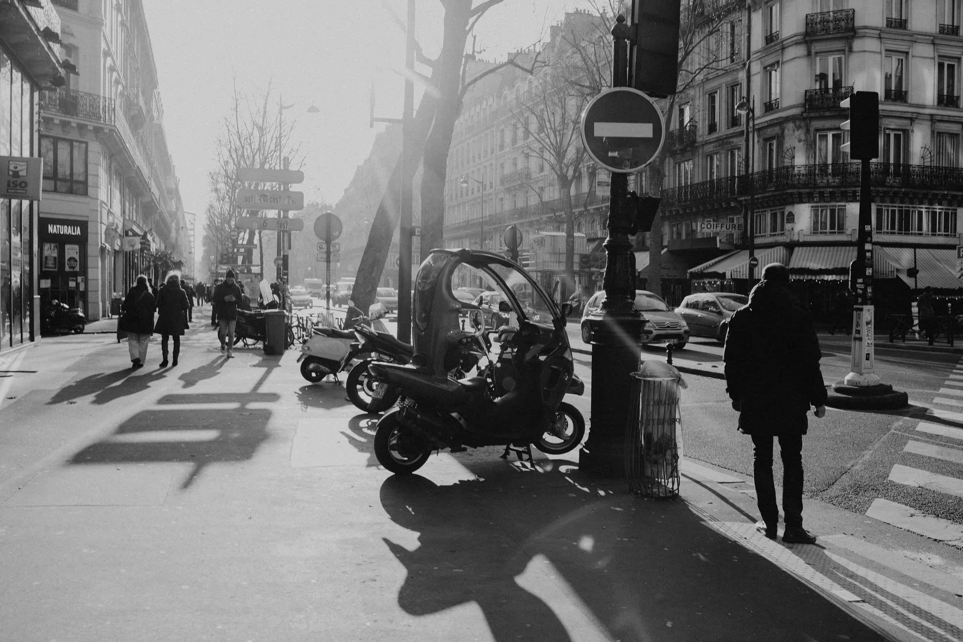 How to travel safe in big cities - Paris, France in Black and White
