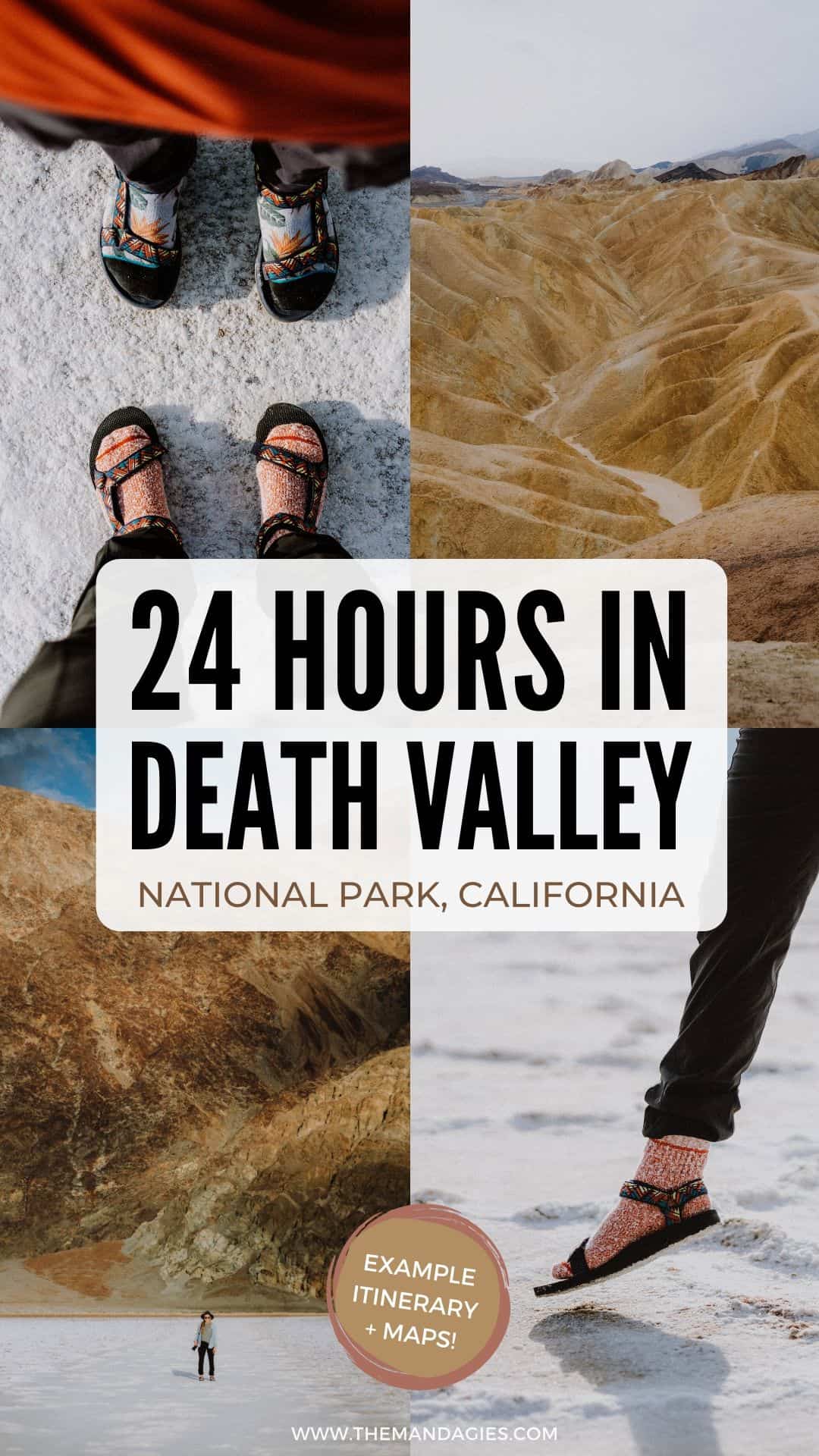 Want to explore death valley but don't have a lot of time? We're showing you how to explore Death Valley in one day! We're sharing epic stops like Zabriskie Point, Mesquite Sand Dunes, and Badwater Basin for a fun and quick trip to this Southern California desert. Save this post for your next Southwest road trip! #california #roadtrip #deathvalley #desert #deathvalleynationalpark #badwaterbasin #nature #photography #southerncalifornia