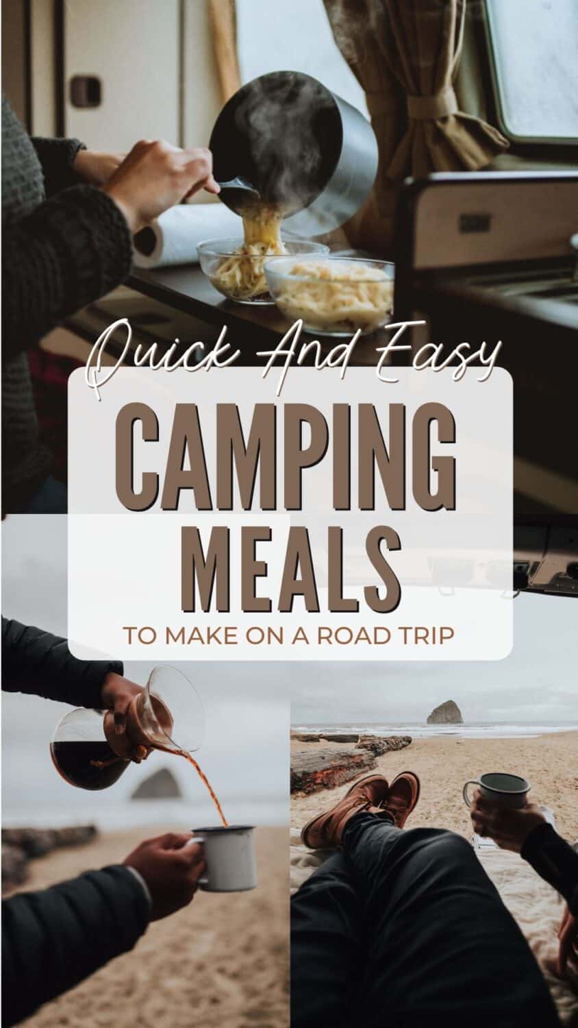 Looking for quick and easy car camping meals to make on the road? We're sharing all the best cooking tools, car camping meals, and tips on how to save money eating out while traveling! Save this post for your next adventurous road trip! #roadtrip #carcamping #campingmeals #campingrecipes #camping #easymeals #quickmeals #campfirerecipes