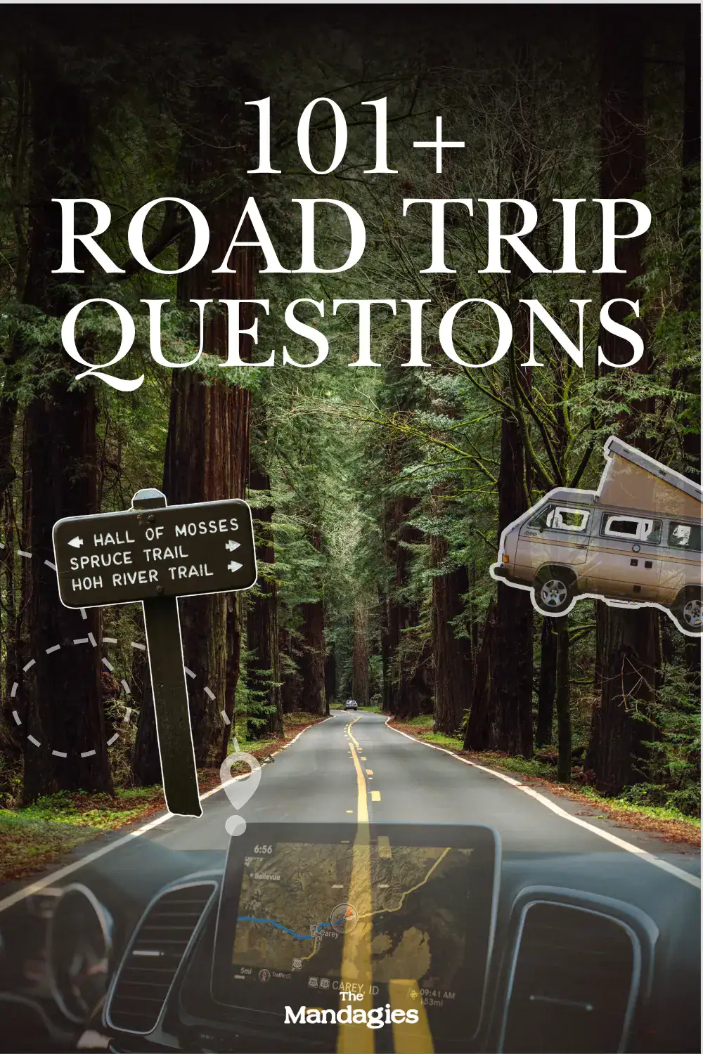 Pinterest Pin - 101+ Road Trip Questions - The Mandagies