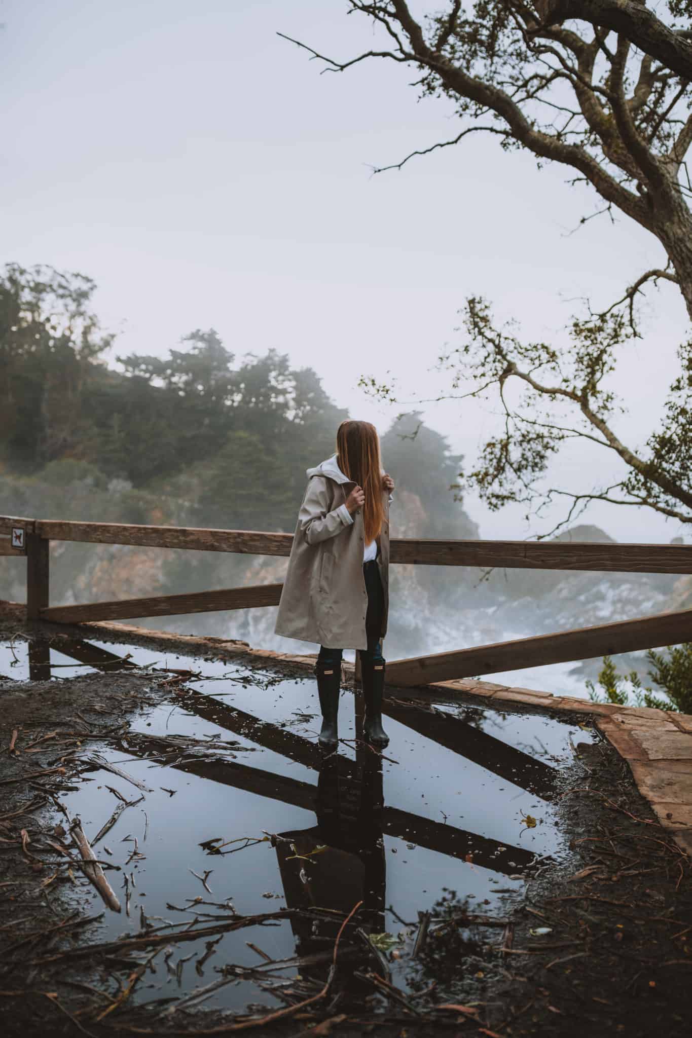 Emily in Rain Jacket McWay Falls Big Sur