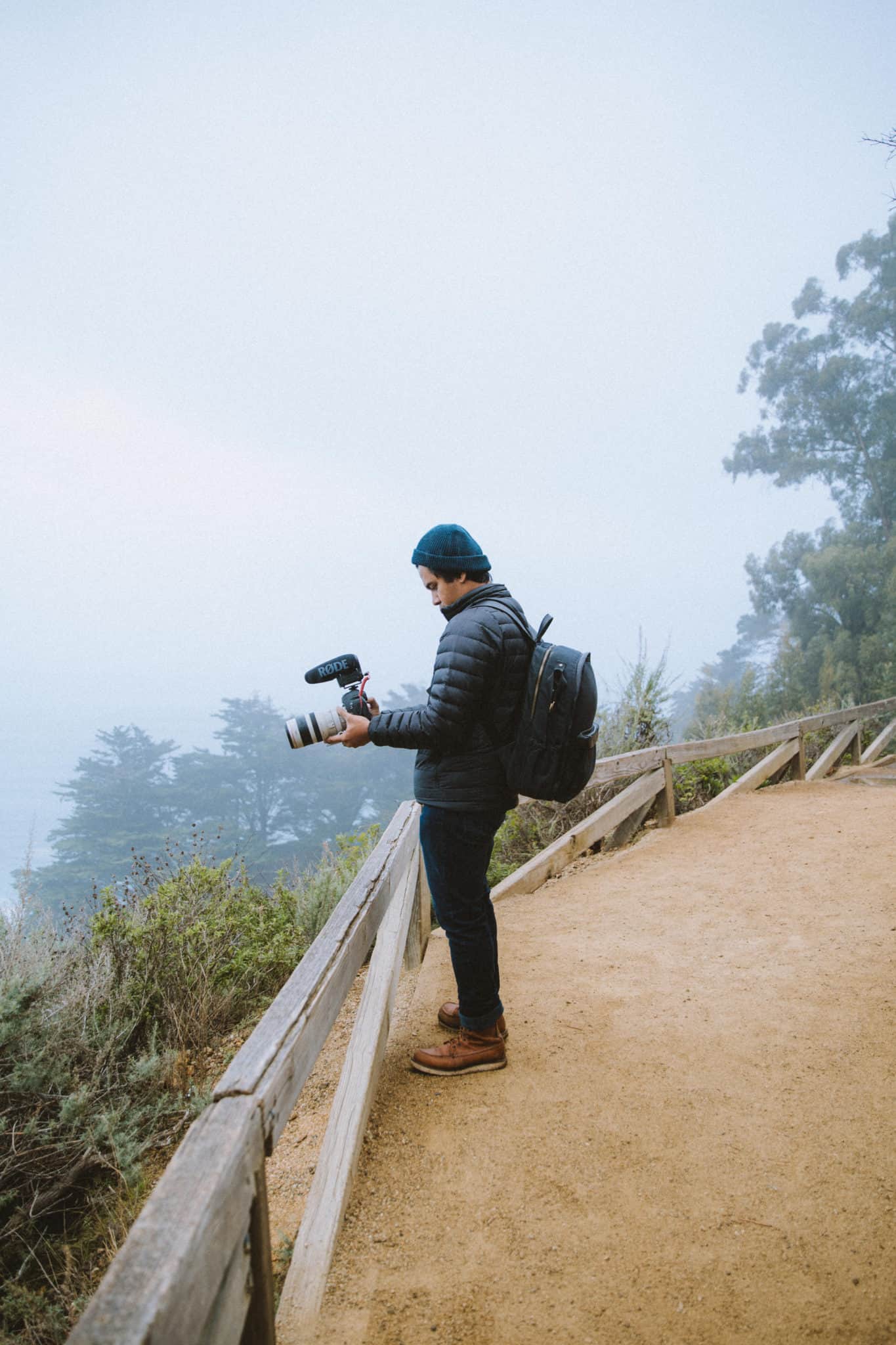 Berty filming at McWay Falls Big Sur