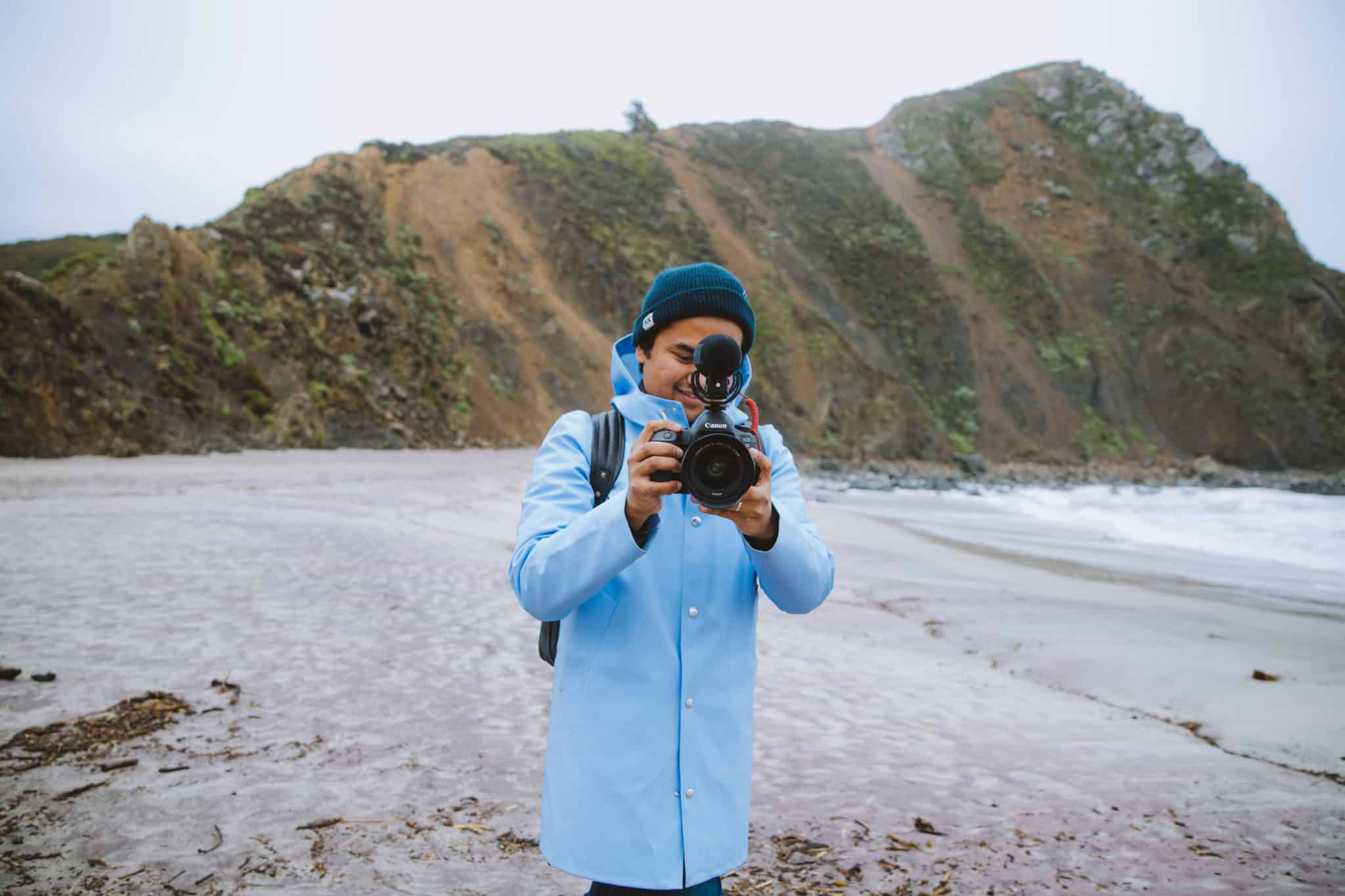 Berty with camera on Pfeiffer Beach Big Sur California