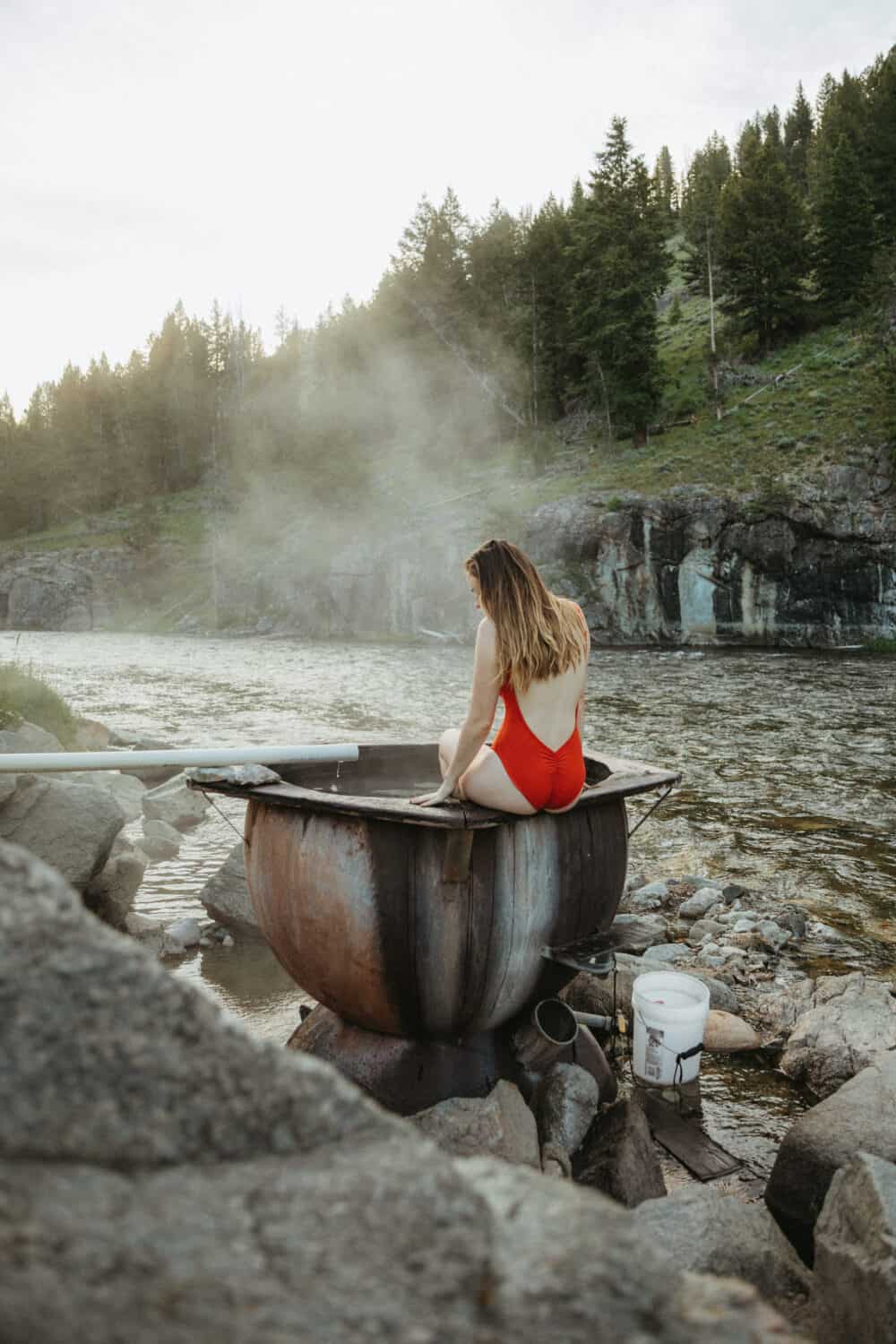 Emily Mandagie at boat box hot springs in stanley idaho