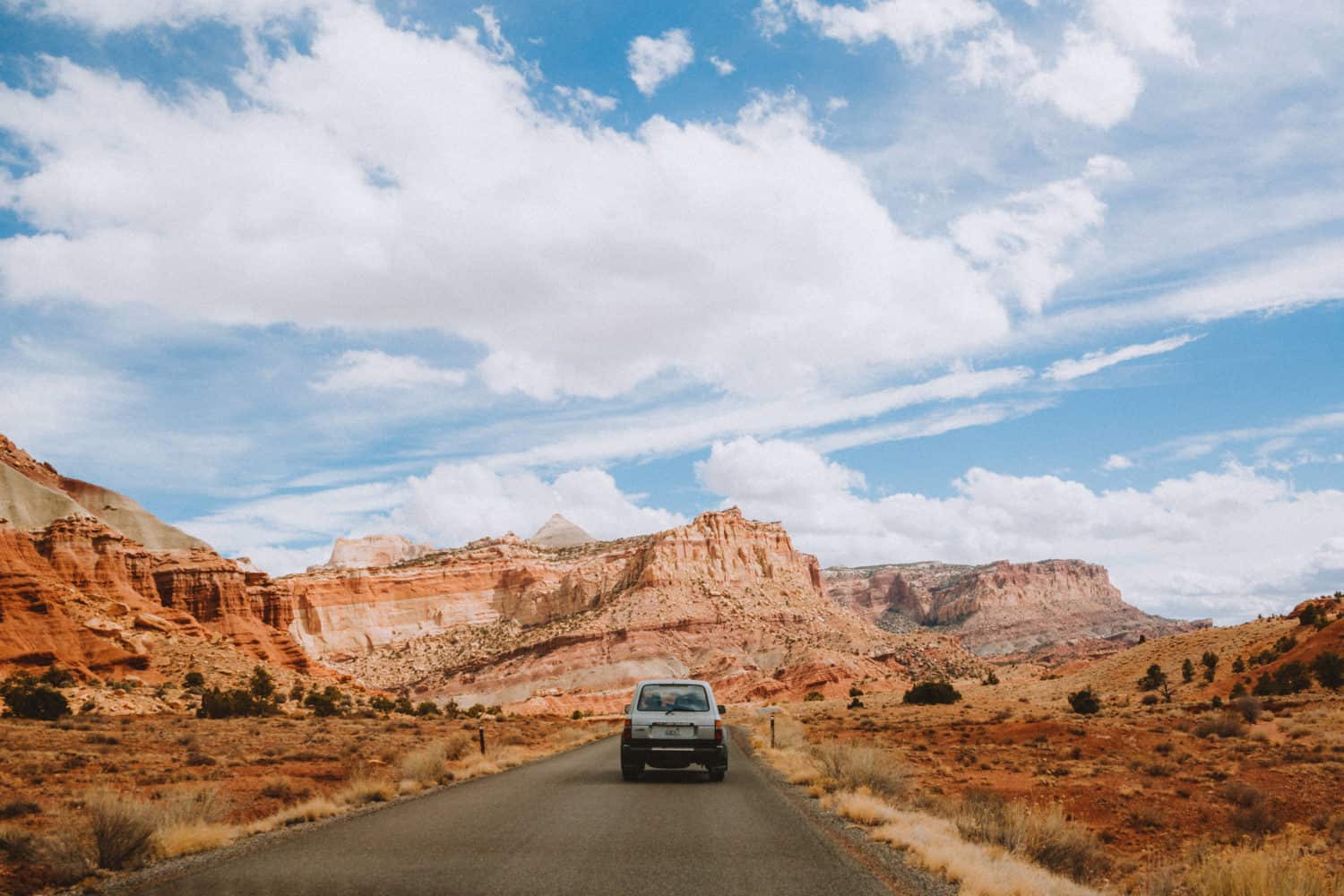 Driving a car on an American West Coast road trip