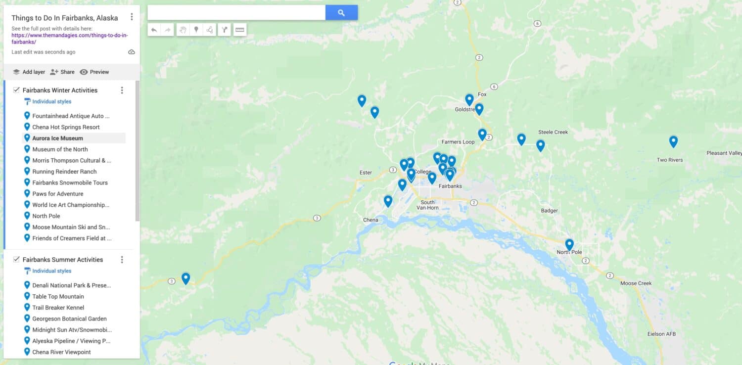 Map of Things To Do In Fairbanks, Alaska