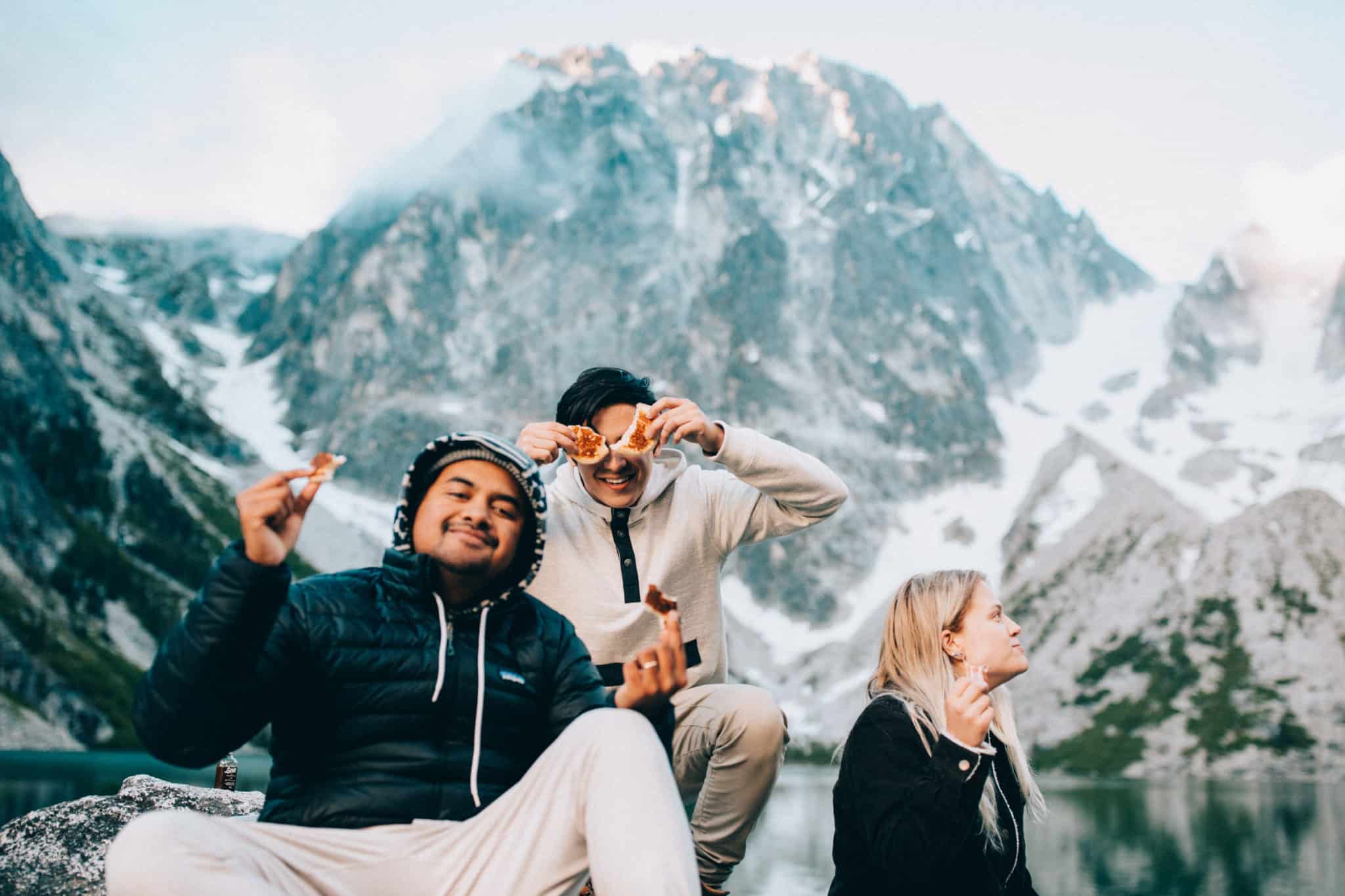 Eating pancakes after Colchuck Lake Hike (TheMandagies.com)