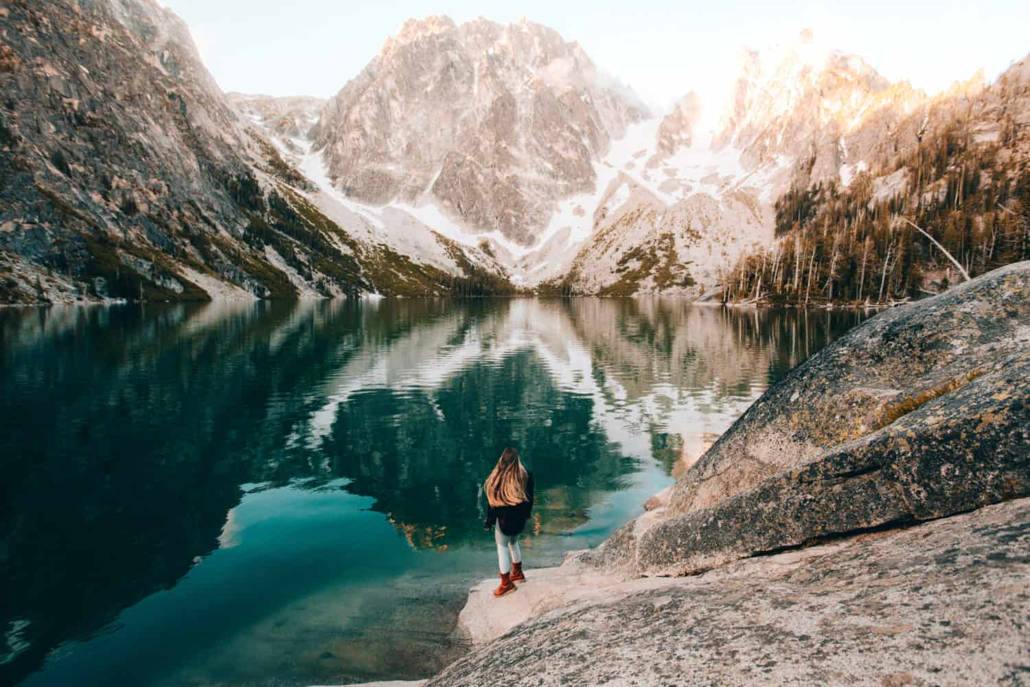 Emily Mandagie standing at Colchuck Lake Washington