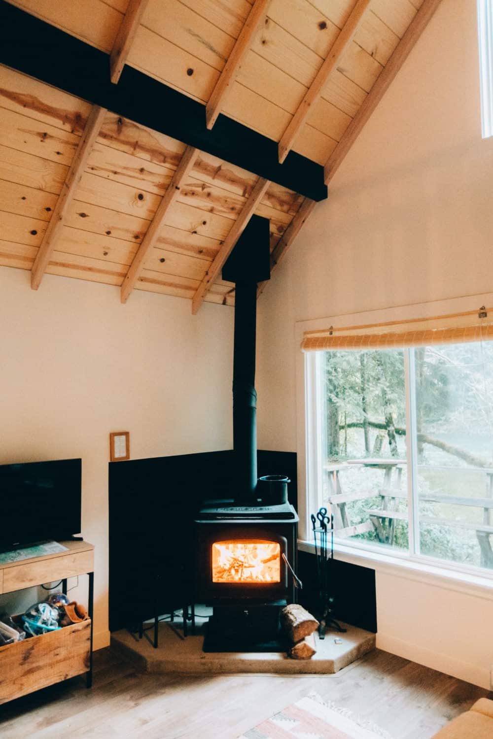 South Fork Cabin Interior - Wood burning stove