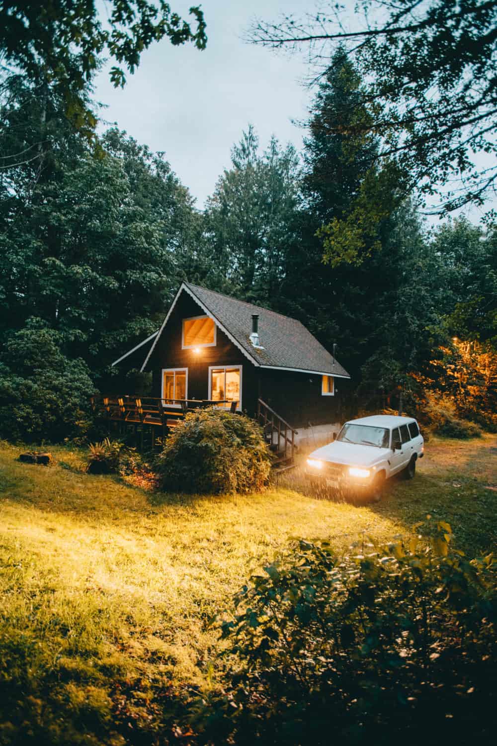 South Fork Cabin Exterior at Night -TheMandagies.com