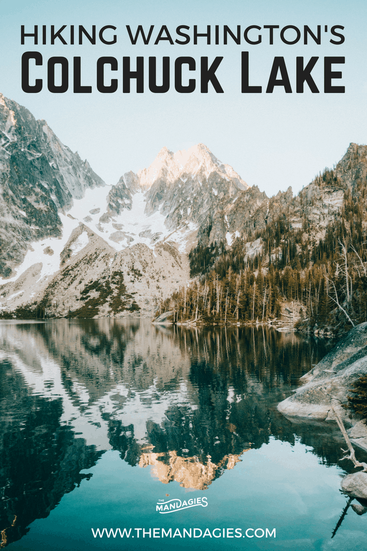 Hike one of Washington's most beautiful trails. The Colchuck Lake hike is an 8-mile round trip day trail with spectacular views of the Cascade Mountains in the Pacific Northwest. Click the post to read how to prepare for your own trip! #colchucklake #hike #themandagies #washington #PNW #PacificNorthwest #outdoors #summer #friends #travel #hiking