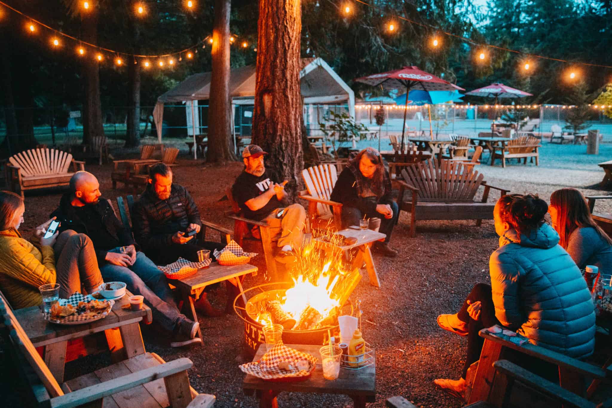 Bonfire with friends at Naches Tavern