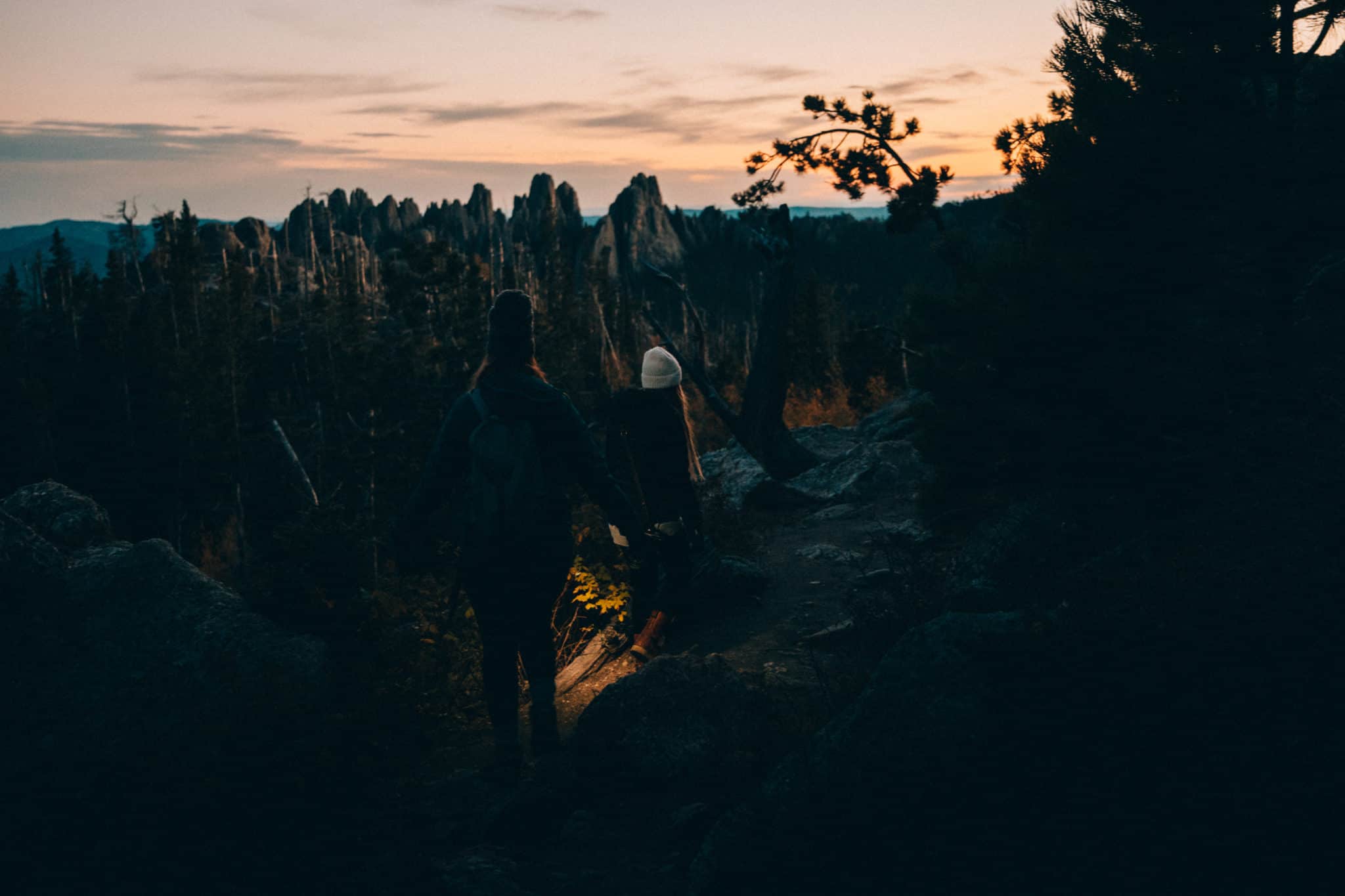 Descending Black Elk Trail after sunset in the dark