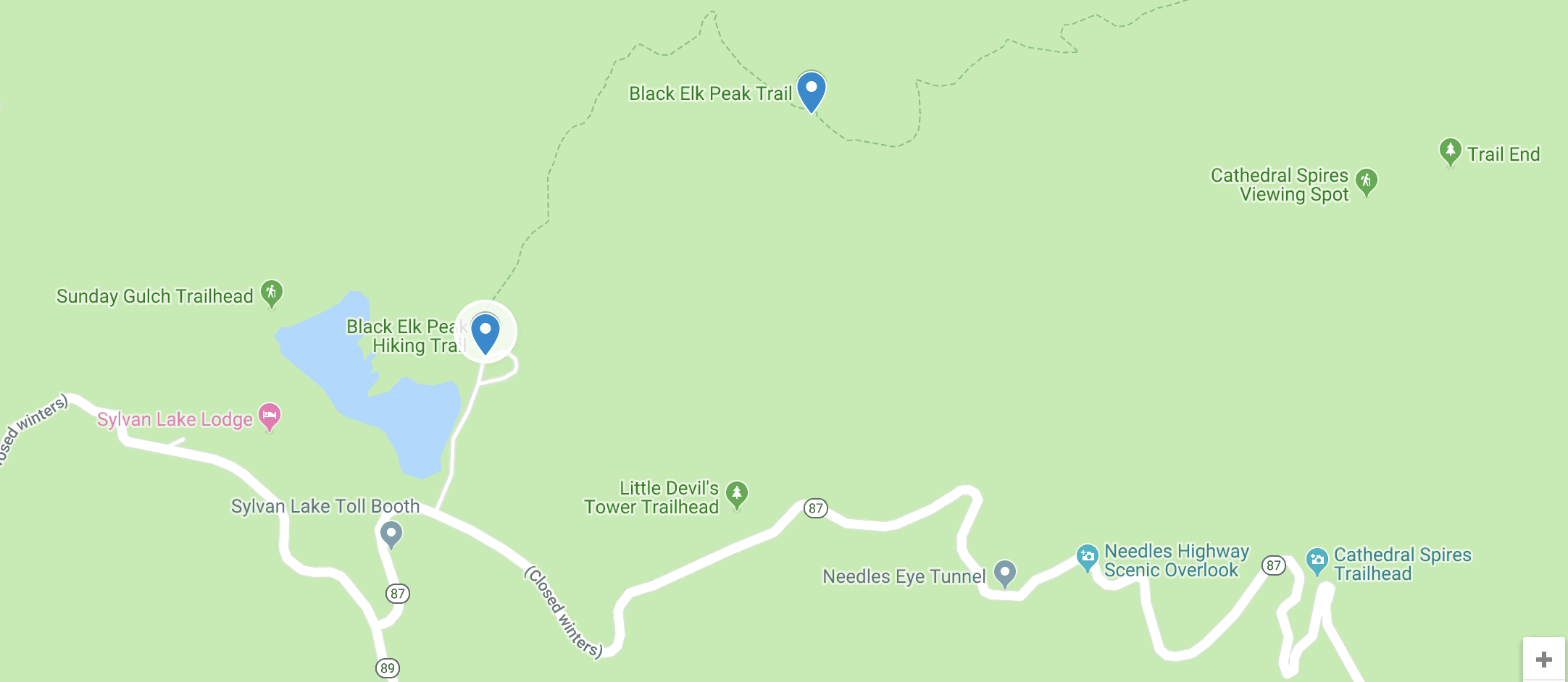 Black Elk Peak Trail Map, beginning, Google Maps