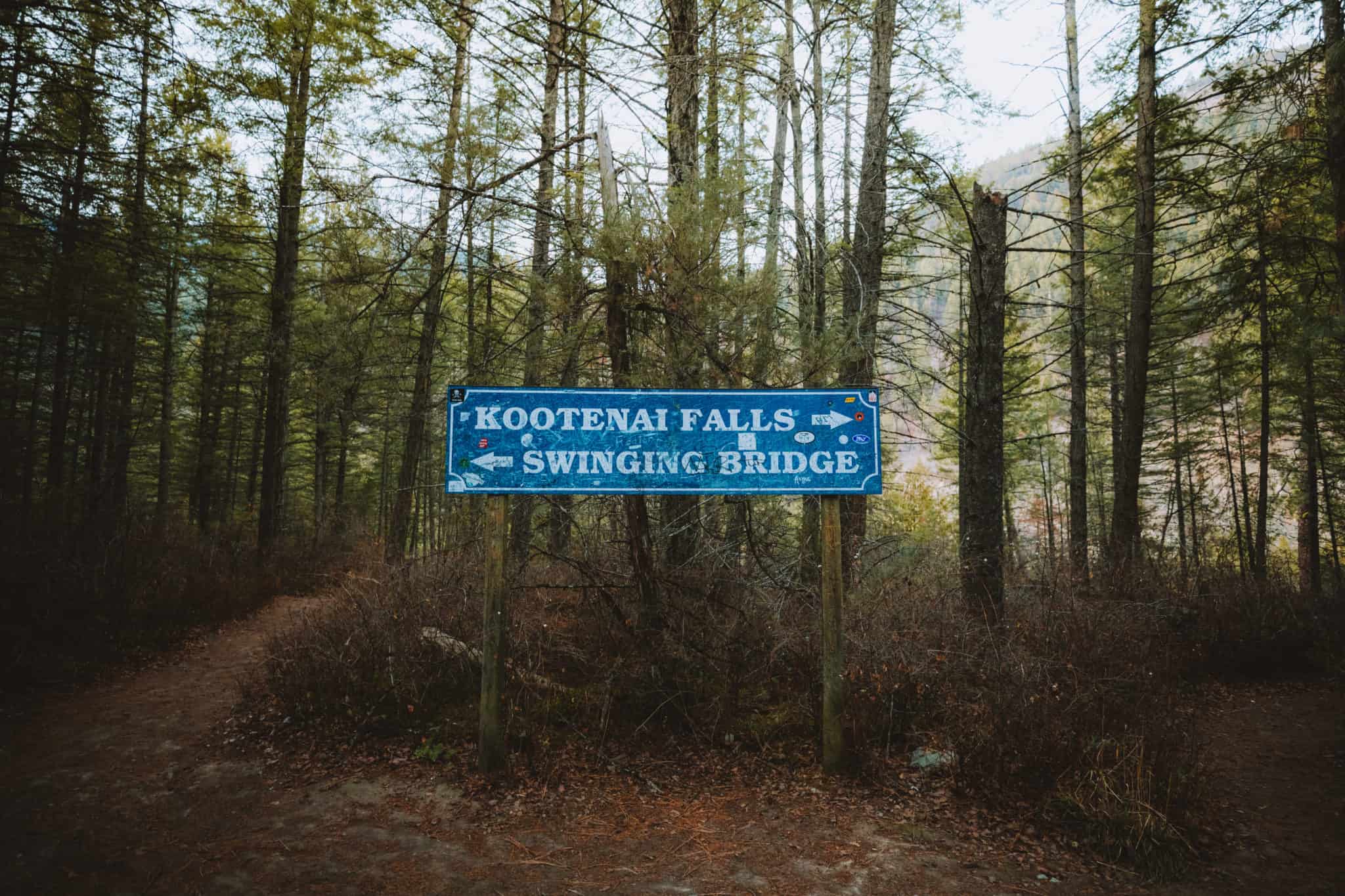 Big blue sign kootenai falls swinging bridge / kootenai falls directions