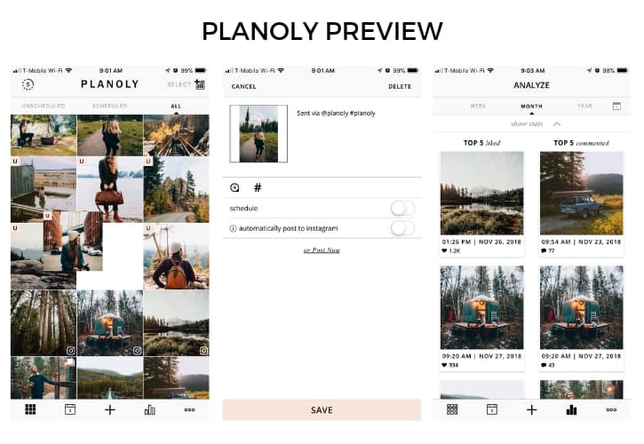 Planoly display for photo scheduling tools
