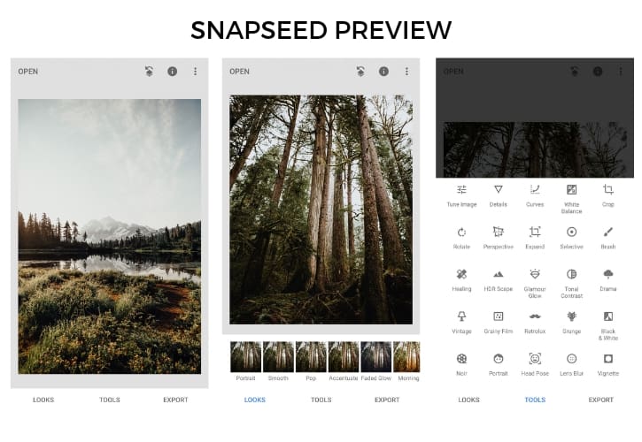 Snapseed preview for photo editing apps for mobile