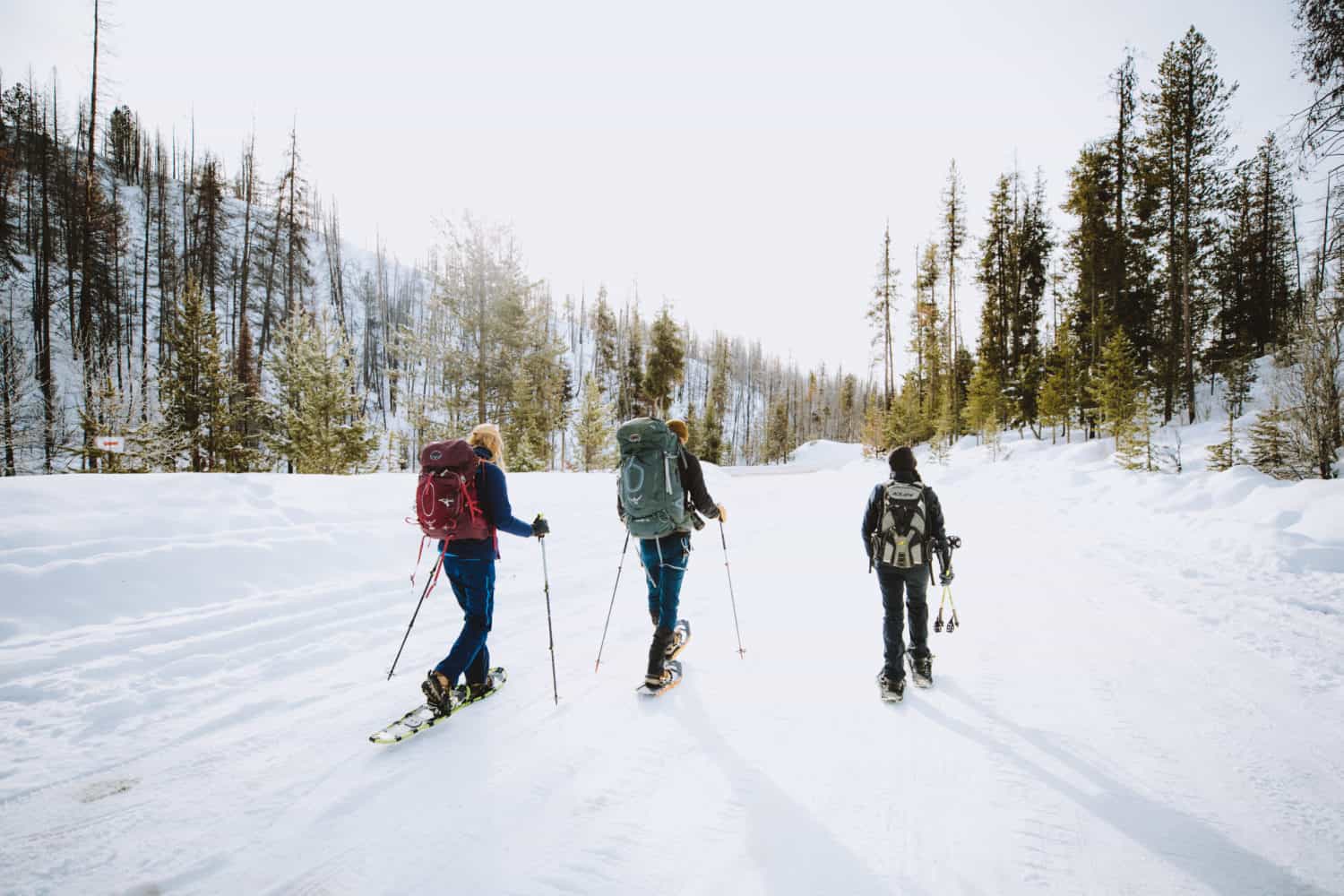 hiking into backcountry camping in the snow