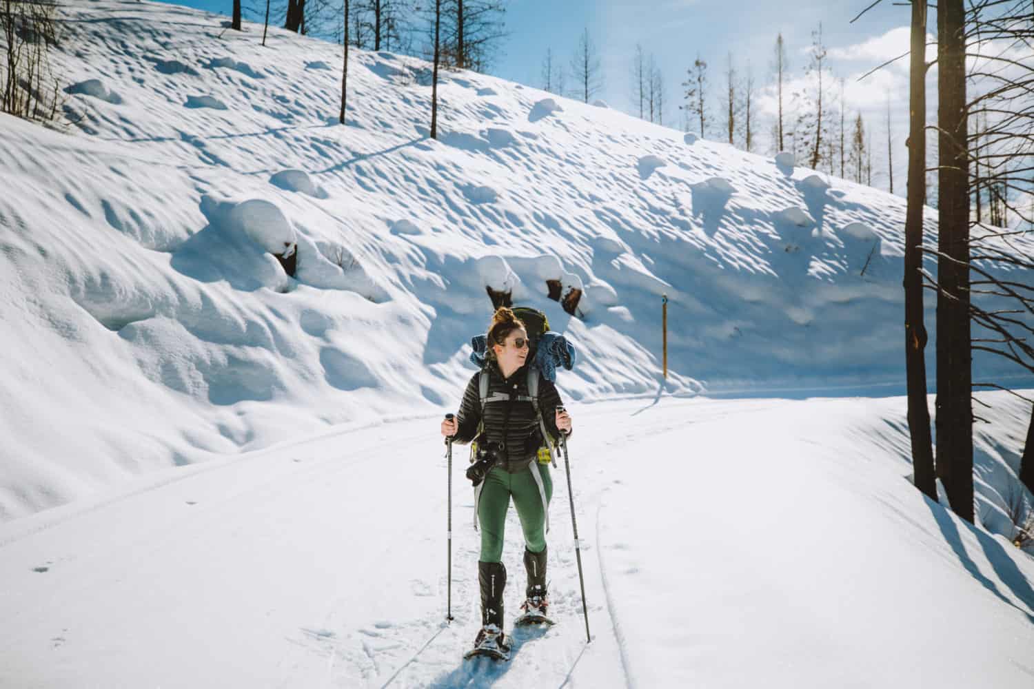 Emily backpacking in Idaho in Winter, wedding gifts for outdoorsy couple