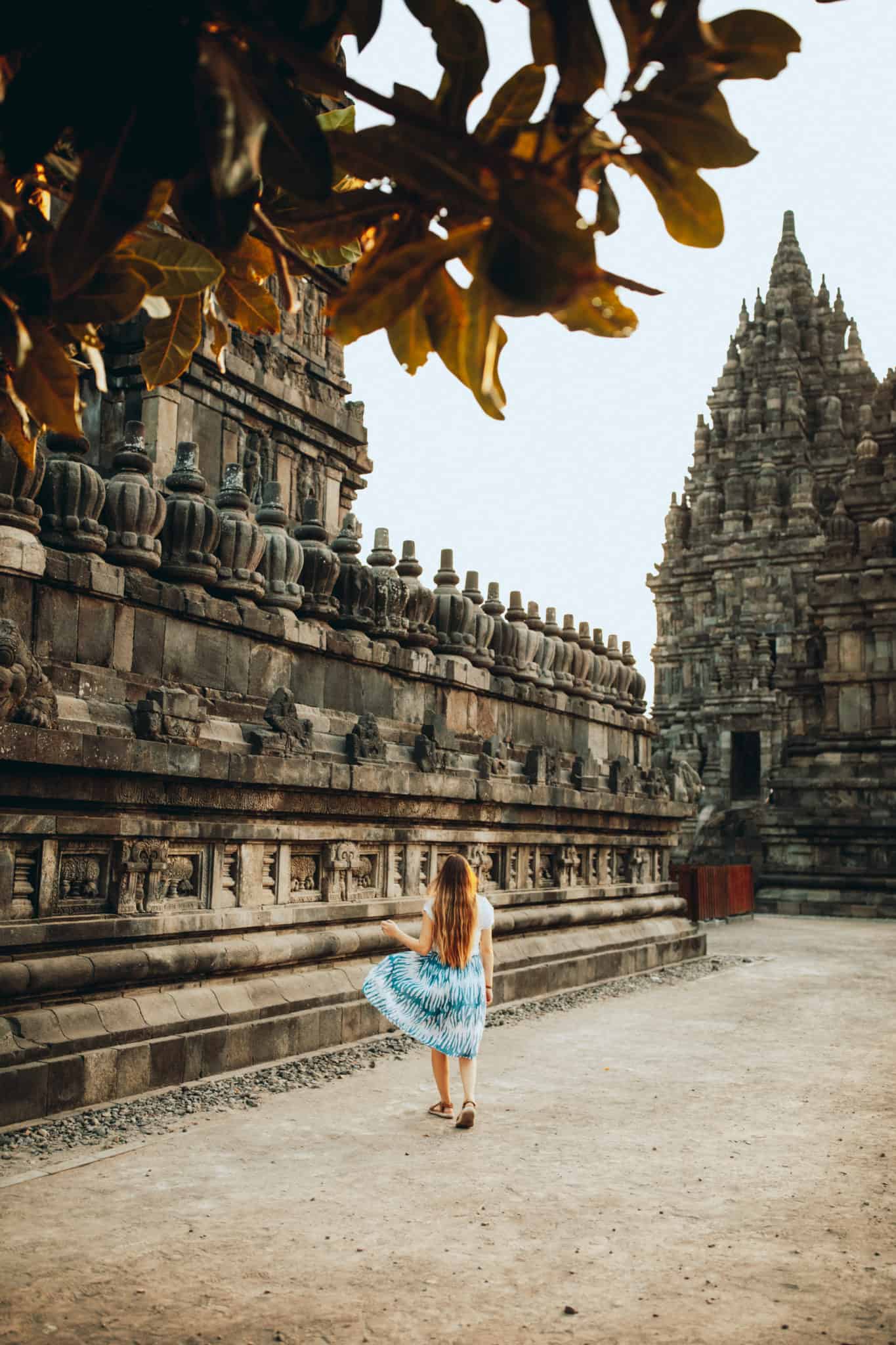 Emily walking at Prambanan Temple complex