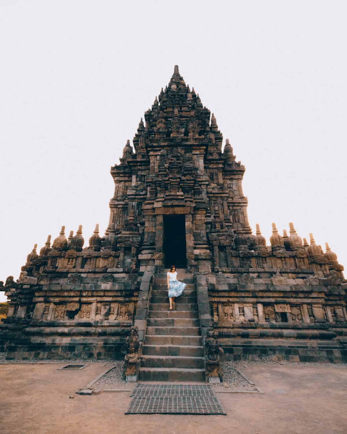 Emily walking on stairs Prambanan Temple