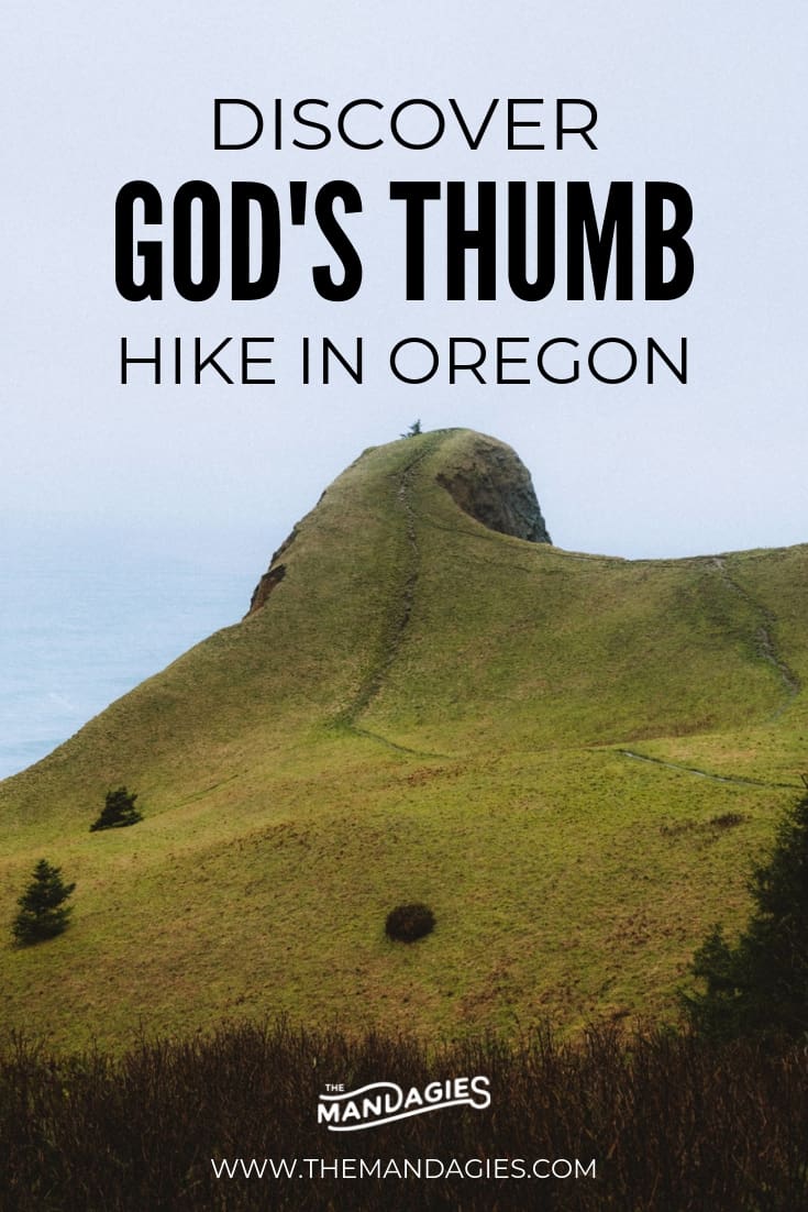 Ready for a new adventure in Oregon? Explore God's Thumb Hike in Lincoln City on the Oregon Coast! This Pacific Northwest trail has everything from mossy spruce trees, open meadows, ocean views, and a surprise at the end! Save this pin for some hiking inspiration! #travel #adventure #hike #oregon #oregoncoast #lincolncity #landscape #pacificocean #blogging #travelblog #themandagies