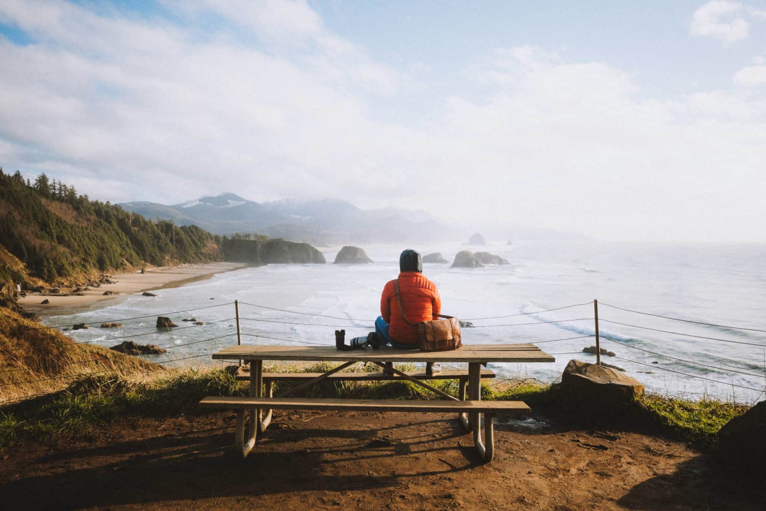 Berty sitting on a bench - Ecola State Park, Oregon - TheMandagies.com