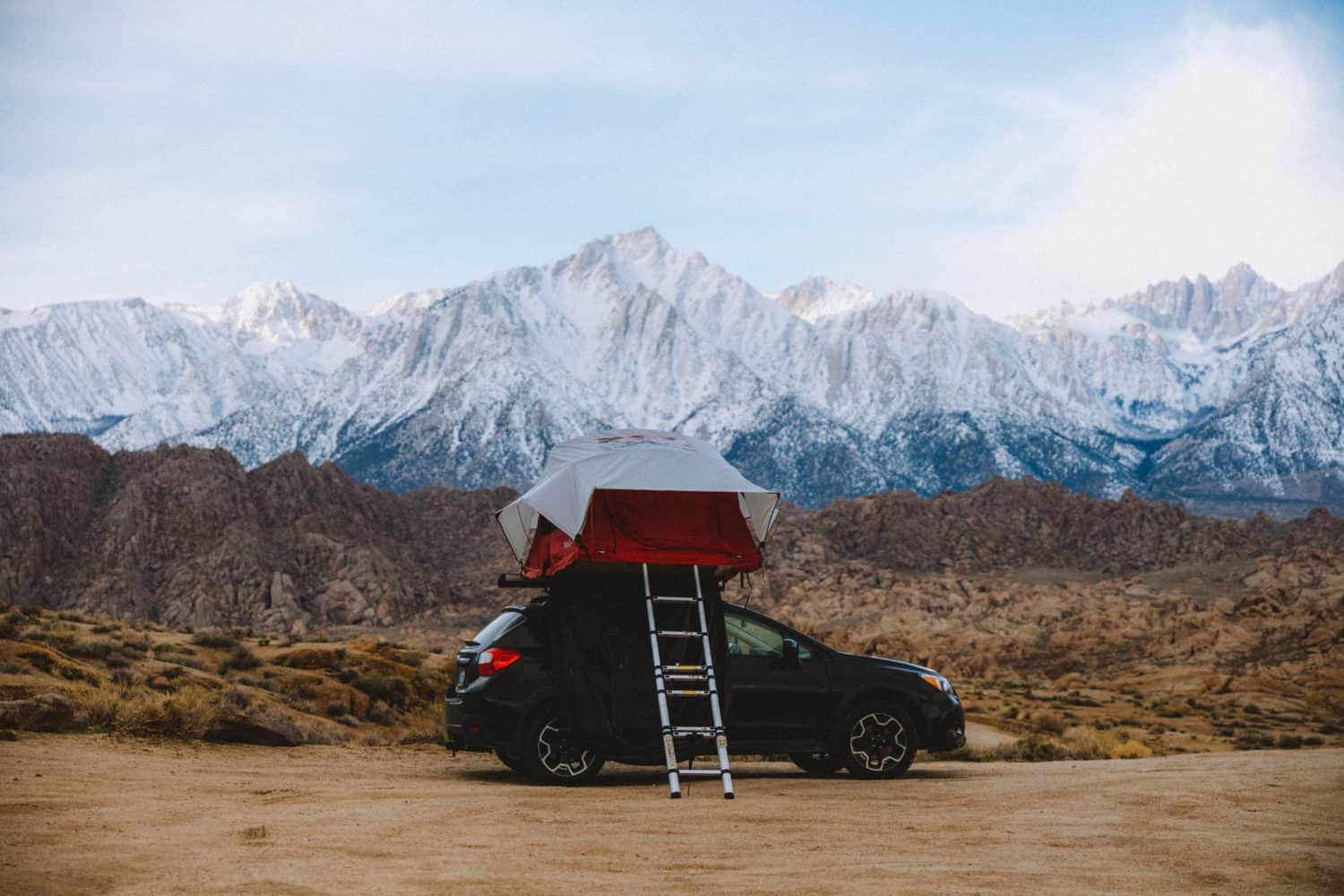 car top tent while camping in Alabama Hills