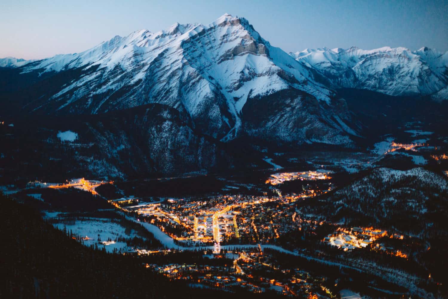 Blue hour of Banff and Mount Rundle from Sulphur Mountain - TheMandagies.com