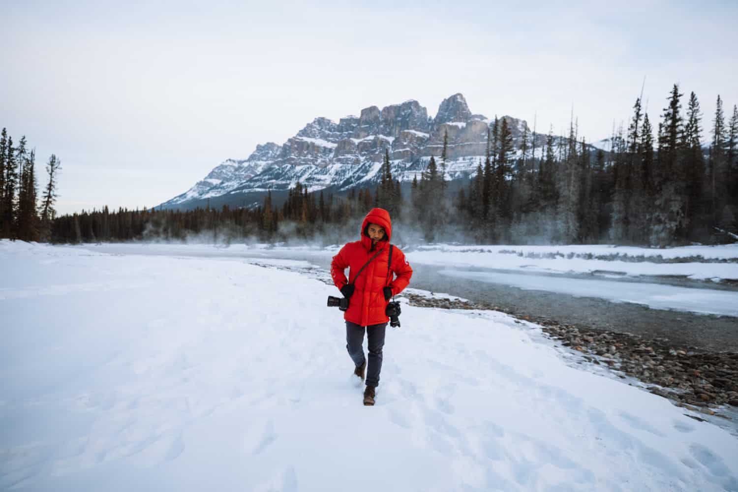 Berty wearing red coat - what to pack for canada in winter - TheMandagies.com