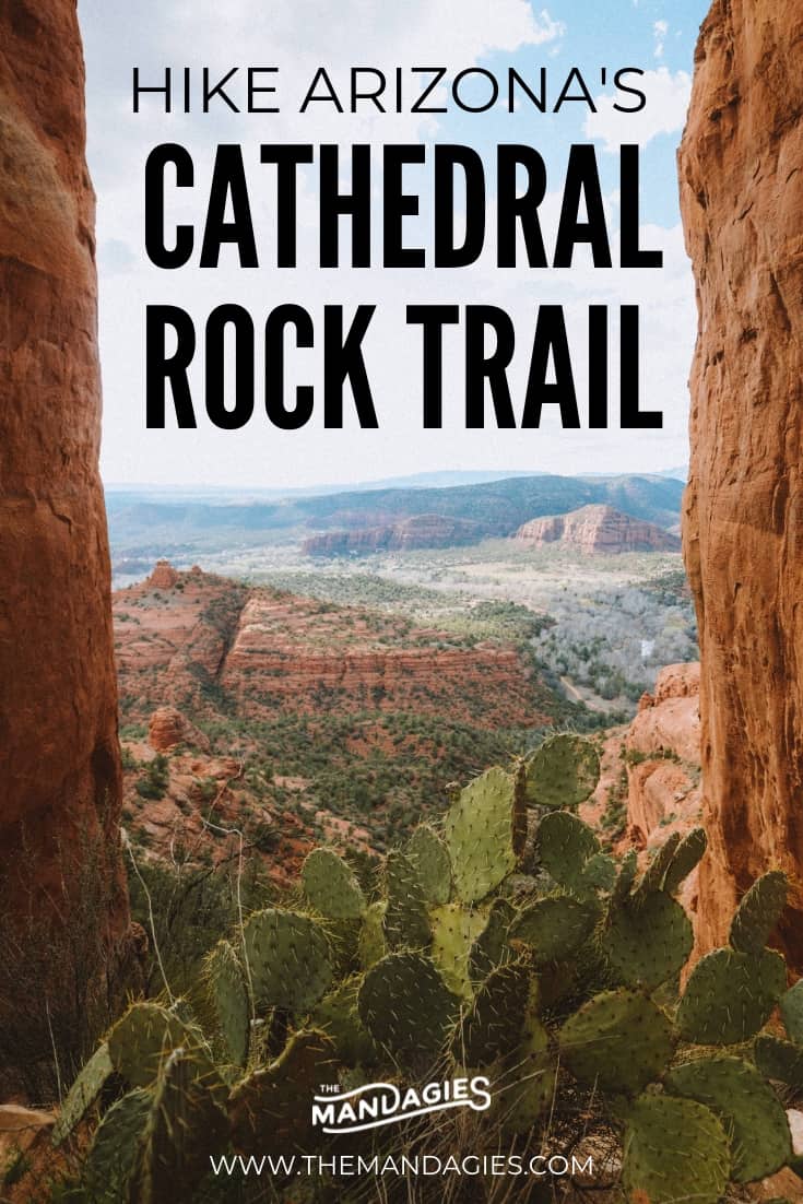 Taking a trip to Sedona, Arizona? Hiking Cathedral Rock Trail during sunset is a absolute must! We're sharing what to expect on the trail, tips for the best photos, and ways to make the most of your beautiful trip to the desert! #sedona #arizona #hike #trail #cathedralrock #vortex #sandstone #hiking #desert #cactus #sunset #travel #photography #explore #Canon #camera