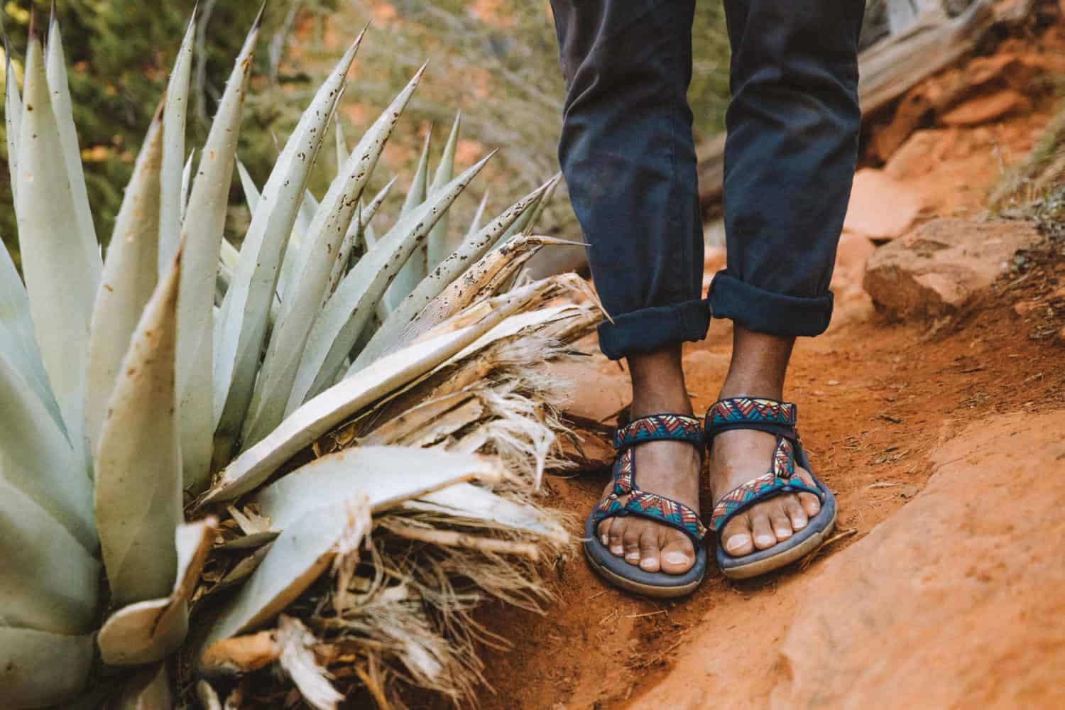 Berty's sandals next to a cactus in Sedona - TheMandagies.com