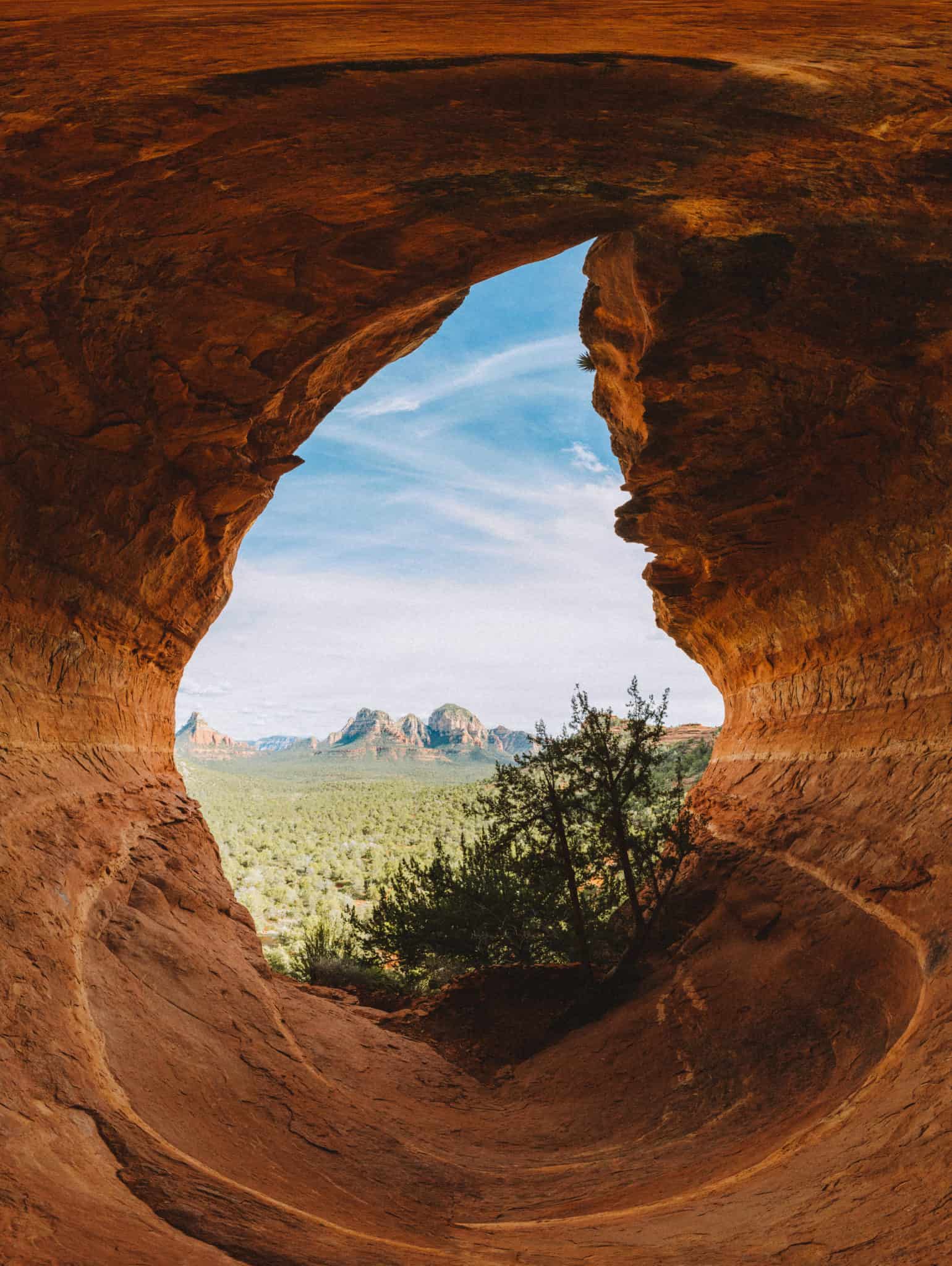 Panoramic view on inside of Birthing Cave in Sedona