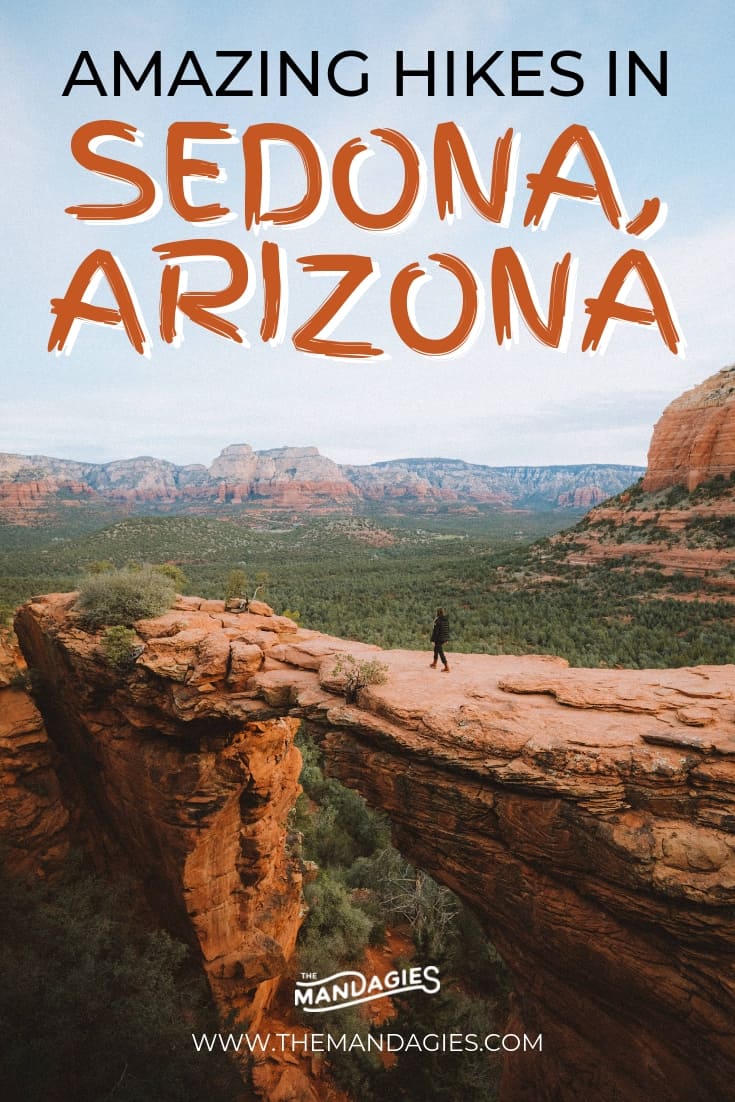 Discover amazing hikes in Sedona in this super detailed trail guide! We're sharing trail tips, the perfect Sedona packing list, and things to consider when out in the desert. Save this pin for your next vacation to Arizona! #sedona #arizona #hike #hiking #trails #desert #cathedralrock #devilsbridge #soldierspass