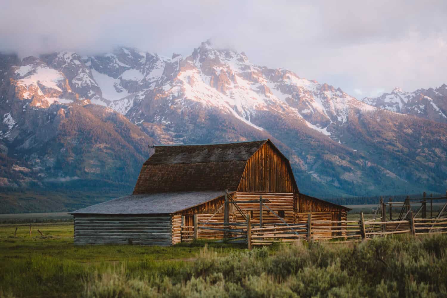 Mormon Row Barn at Sunrise - Grand Teton National Park - TheMandagies.com