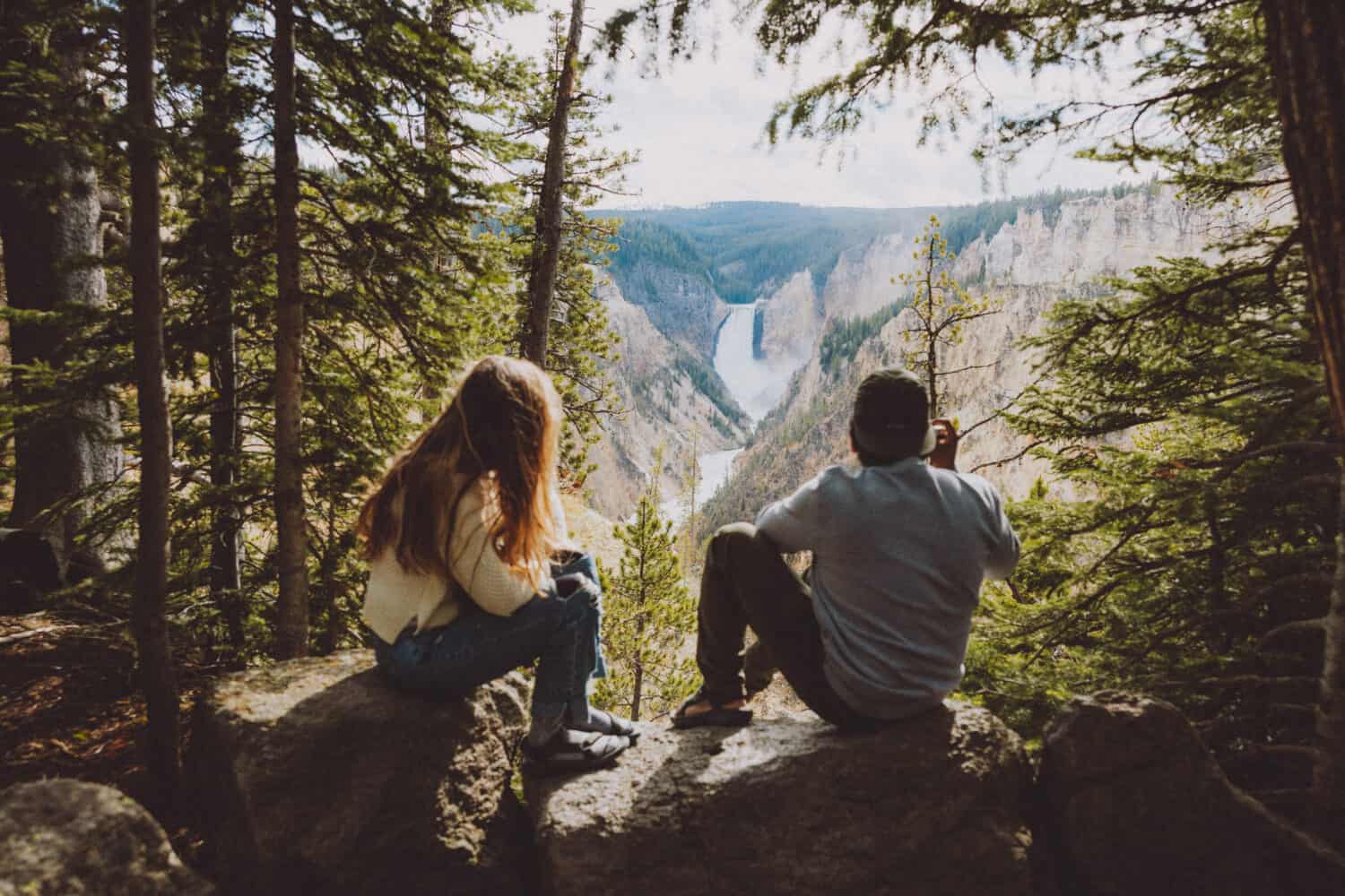 Berty and Emily watching Lower Falls at Artist Point - Yellowstone