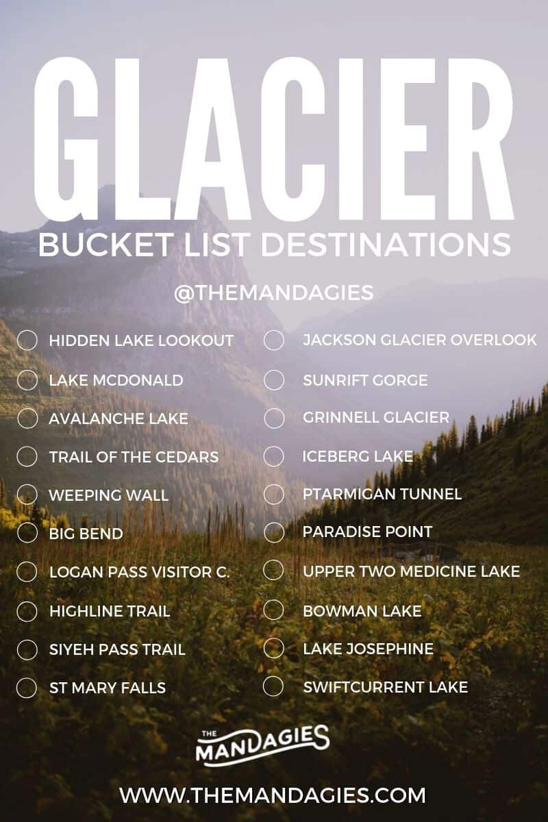 Glacier National Park Bucket List! Inspiration for your next trip to Montana #montana #glacier #glaciernationalpark #photography #outdoor #travel #nature #sunrise #sunset #bucketlist #inspiration #travelinspo