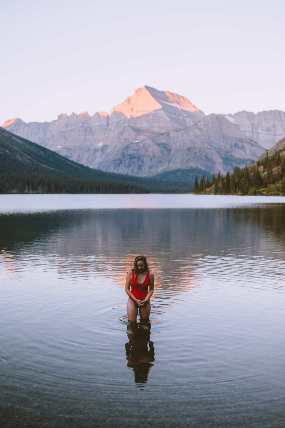 Emily in Lake Josephine - Glacier National Park Montana (TheMandagies.com)