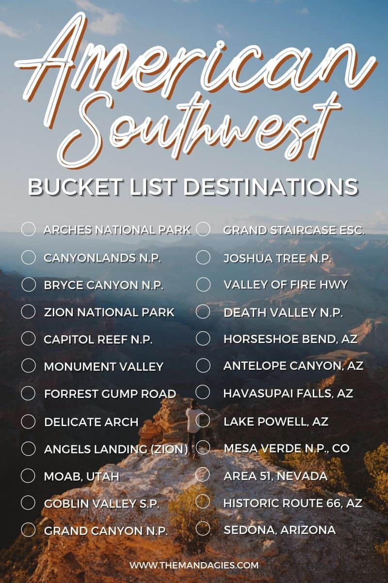 Discover all the best things to do in the American Southwest! We're sharing a Southwest USA bucket list to inspire your next trip in Utah, including famous stops like the Utah National Parks, Monument Valley, Antelope Canyon, The Grand Canyon, Sedona, and so many other great Southwest stops!! #utah #moab #desert #utahnationalparks #nationalparks #southwestUSA #AmericanSouthwest #roadtrip #photography #travel #arizona #newmexico #nevada #california