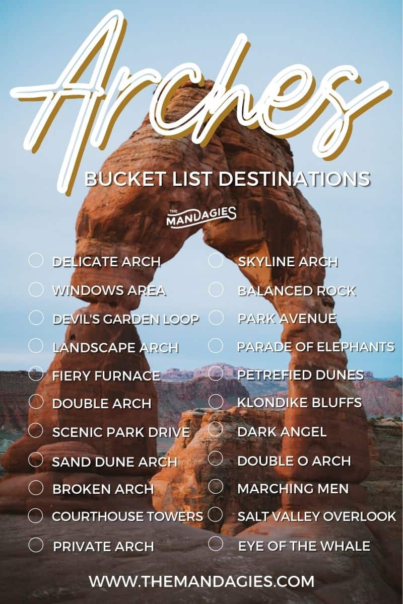 Discover all the best things to do in Arches National Park! We're sharing an Arches National Park bucket list to inspire your next trip in Utah, including famous stops like Delicate Arch, The Devil's Garden Loop, Broken Arch, The Windows Area, and so many other great Arches National Park stops!! #utah #moab #desert #utahnationalparks #nationalparks #archesnationalpark #hiking #roadtrip #photography #travel #sunrise