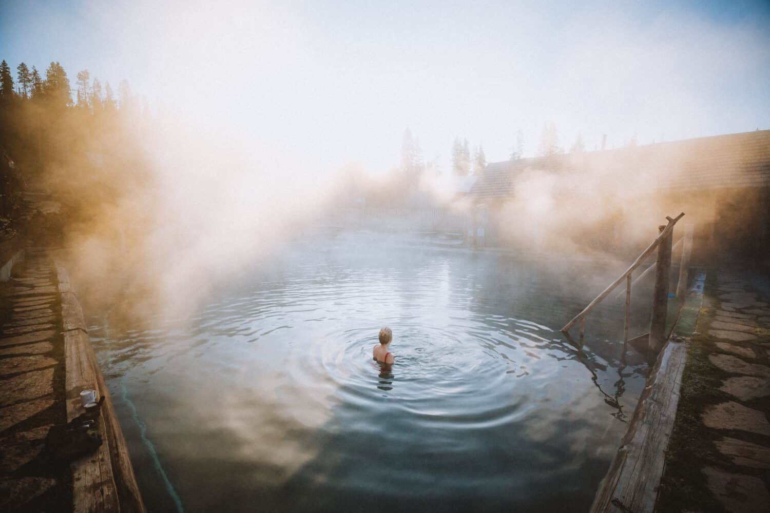 Emily Mandagie soaking in Burgdorf Hot Springs - Hot Springs Near McCall, Idaho - TheMandagies.com