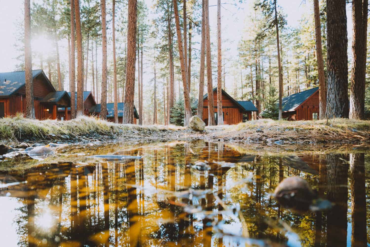 Reflection on water at FivePine Lodge Sisters, Oregon - TheMandagies.com