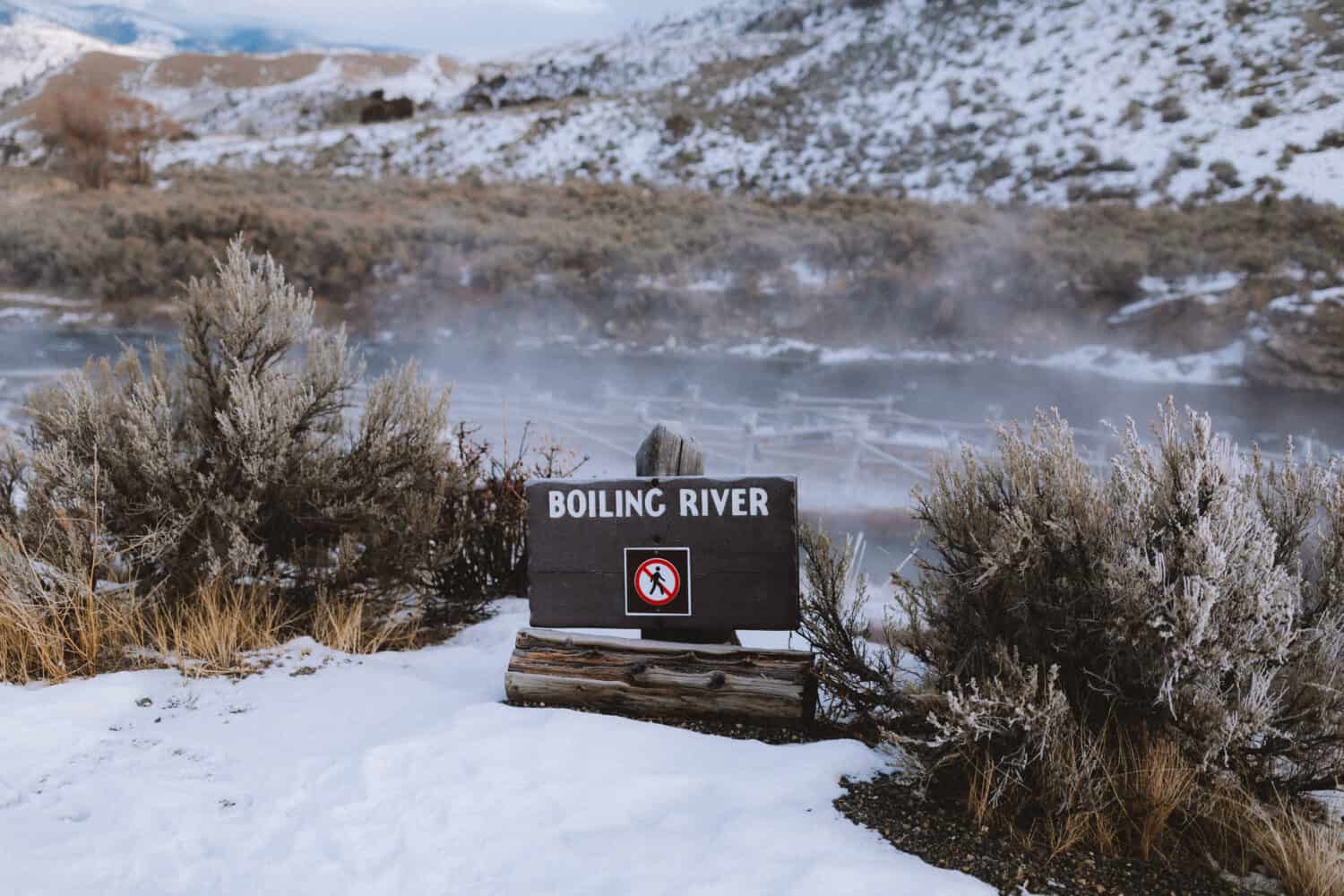 Boiling River Sign in Yellowstone - TheMandagies.com