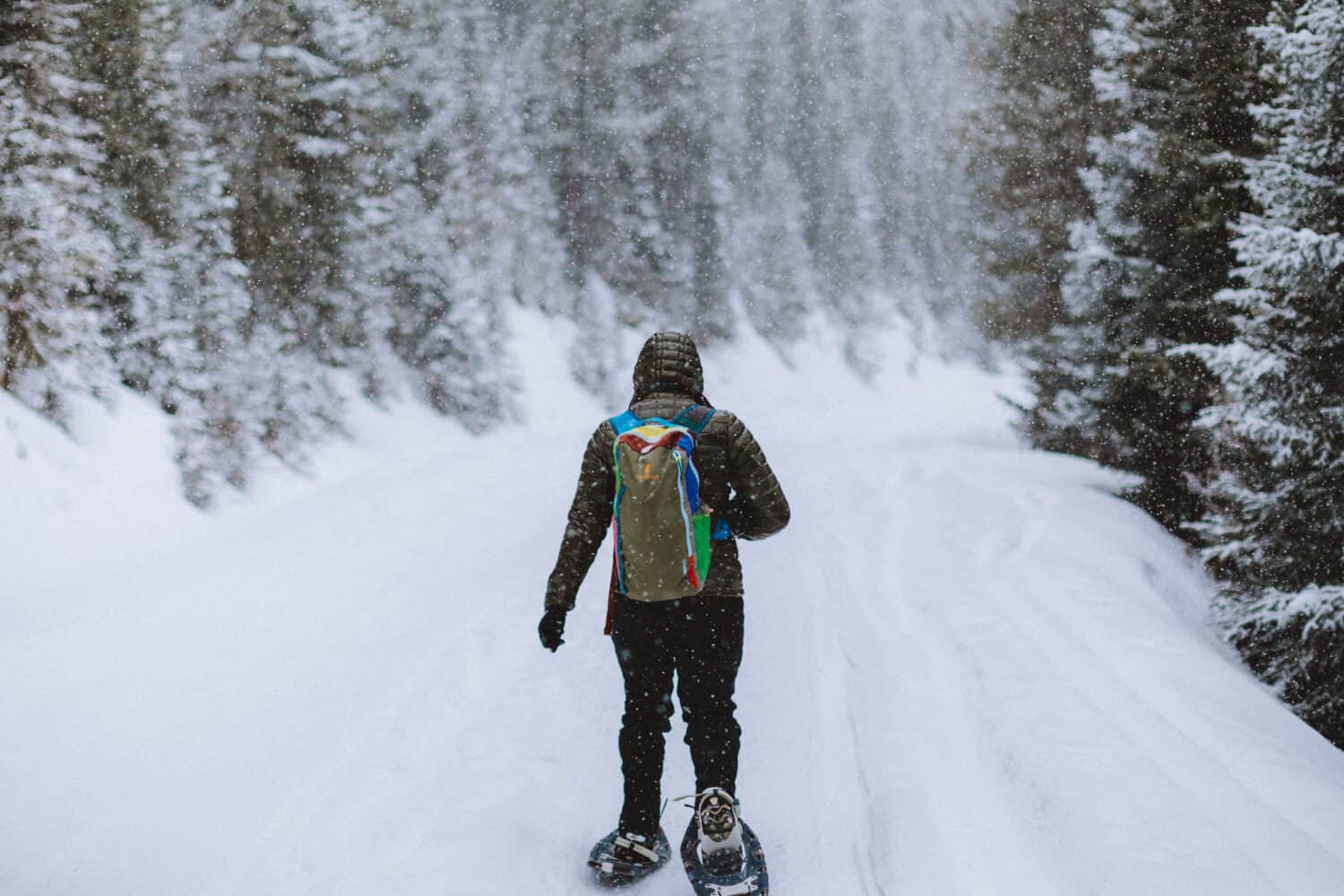 Emily Mandagie snowshoeing at Hyalite Canyon, Bozeman in Winter - TheMandagies.com