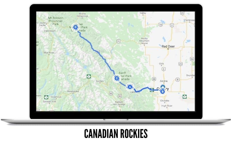 Canadian Rockies Winter Road Trip Route