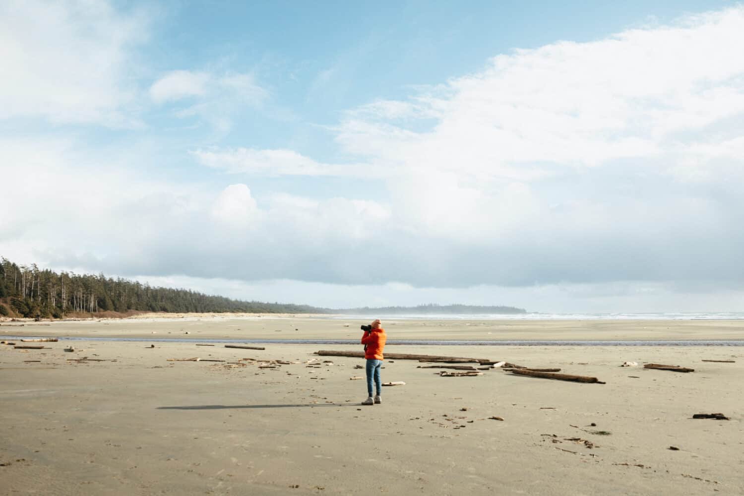 Emily Mandagie taking photos can Combers Beach - Pacific Rim National Park - TheMandagies.com