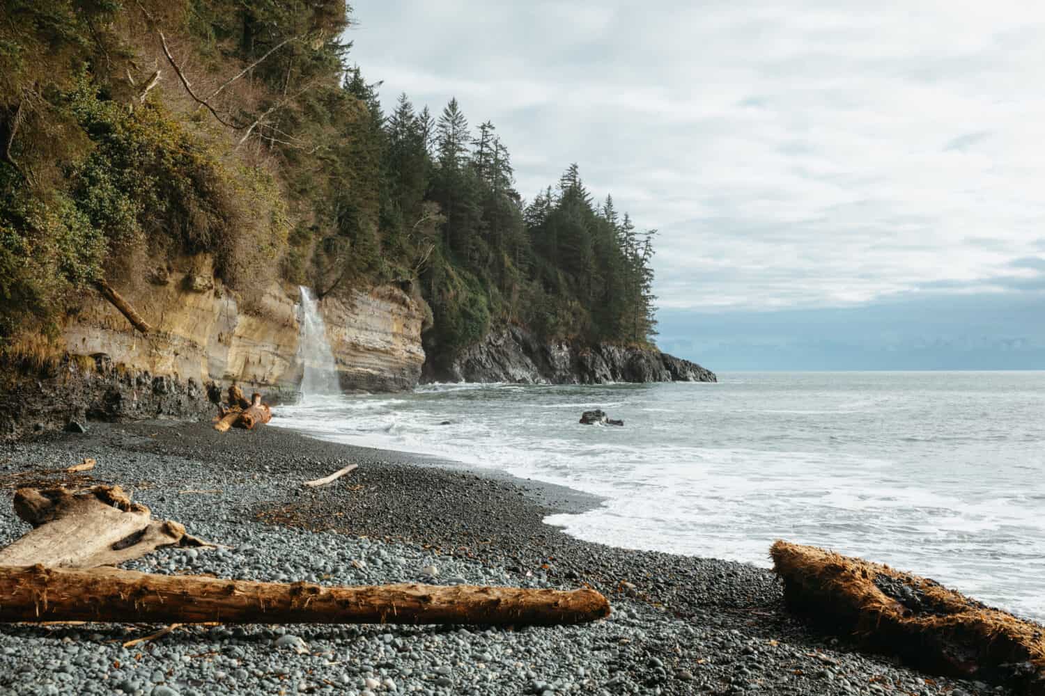 Mystic Beach Waterfall - Port Renfrew Beaches - TheMandagies.com