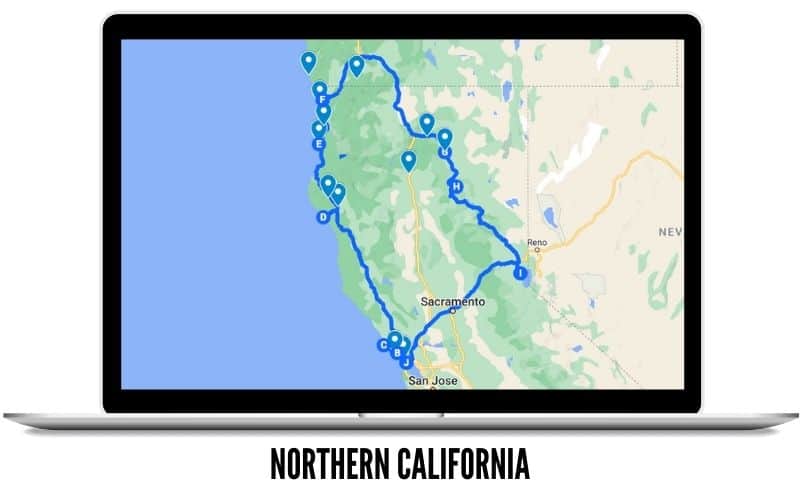 West Coast Road Trips - Northern California Route Map