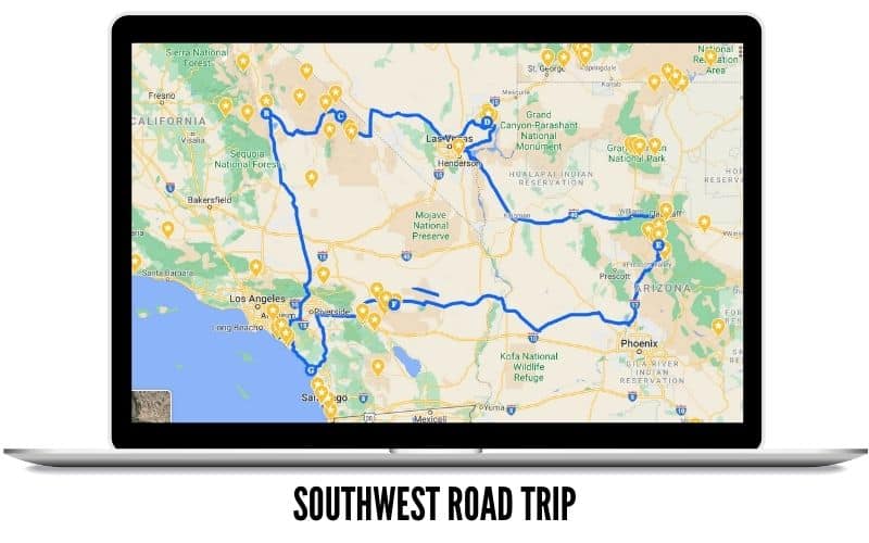 Big Southwest Road Trip Route MAP - Road Trip In USA West Coast