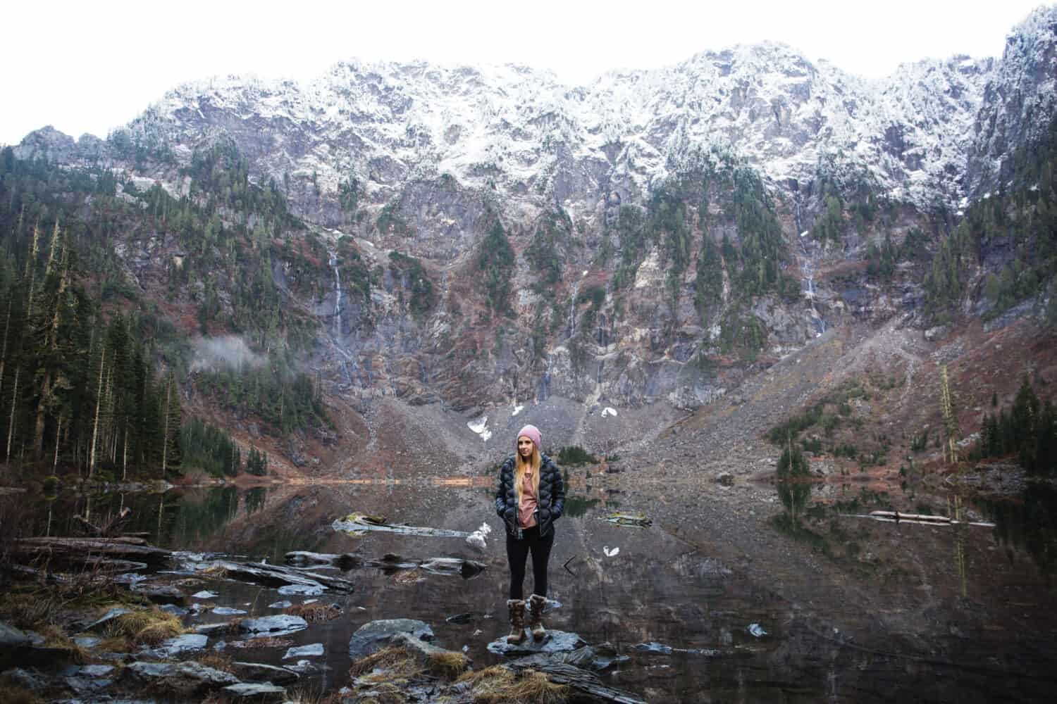 Emily Mandagie at base of Lake 22